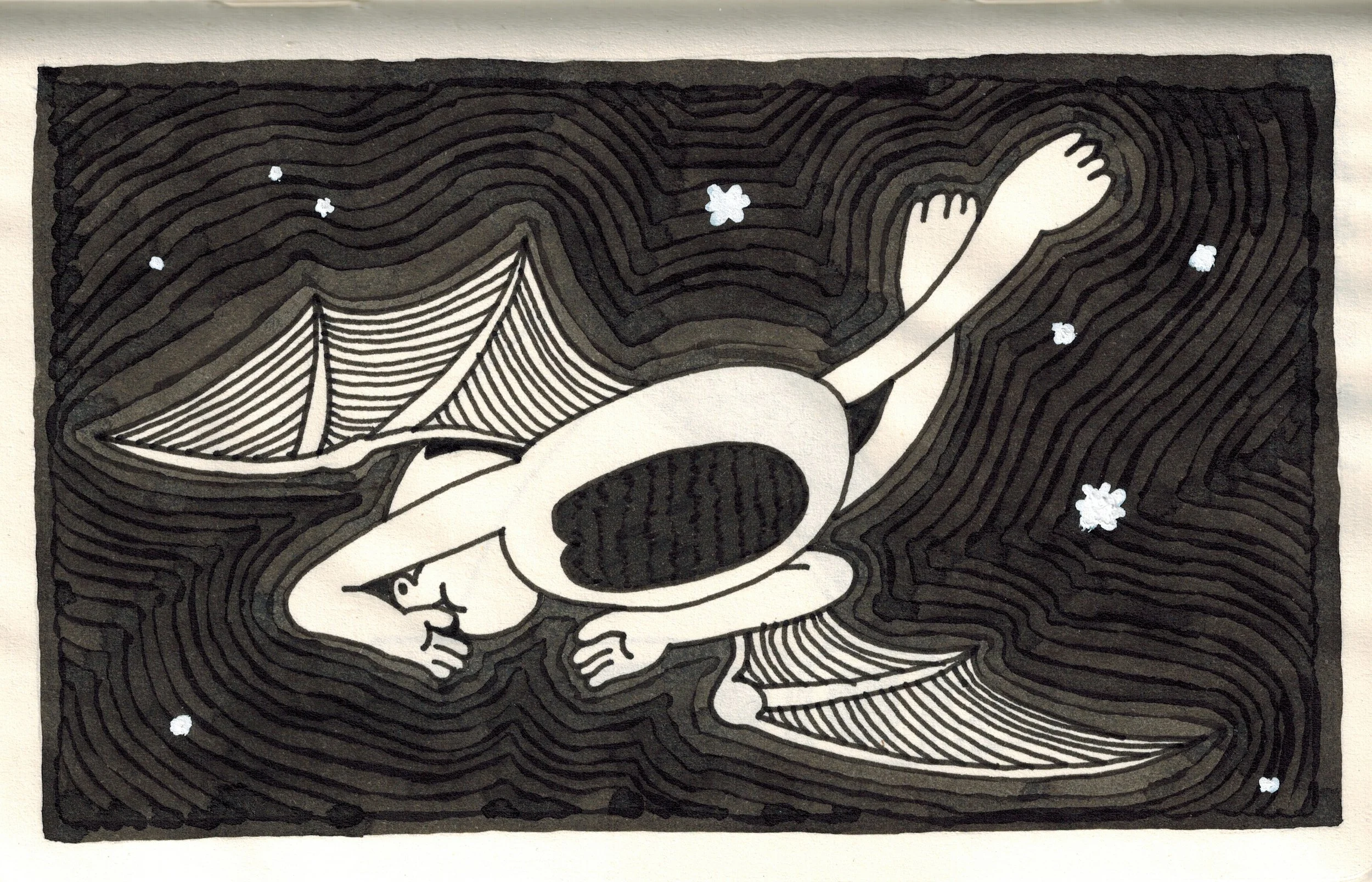 Fall, ink on paper, 3.5 x 5.5 inches, 2018
