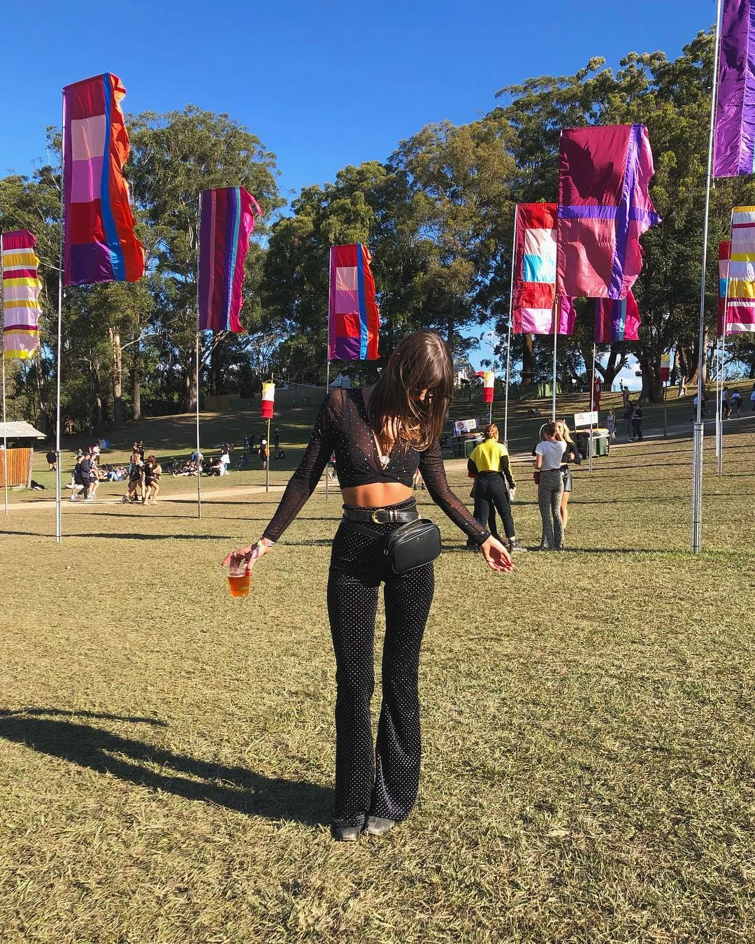 @breekronk in our I.AM.GIA Kelly Pants x Motel Yun Top in Crystal Net Black