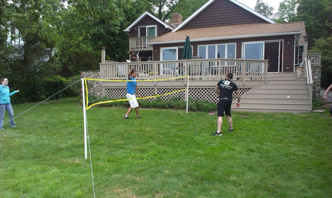 Playing badminton at the retreat 2015