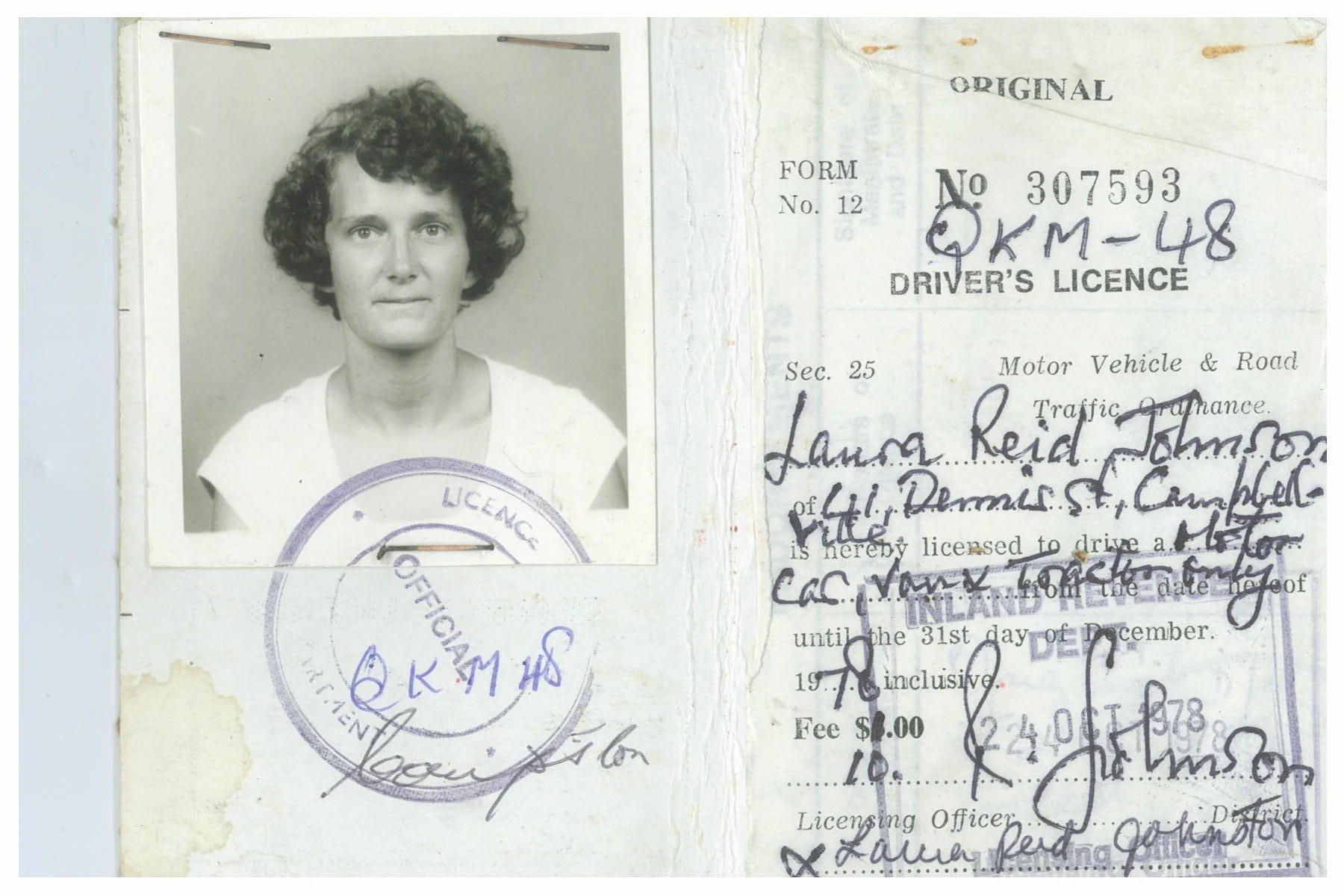Guyanese Drivers License of Laura Johnston Kohl. Photo courtesy of Laura Johnston Kohl via Peoples Temple/Jonestown Gallery (Flickr)