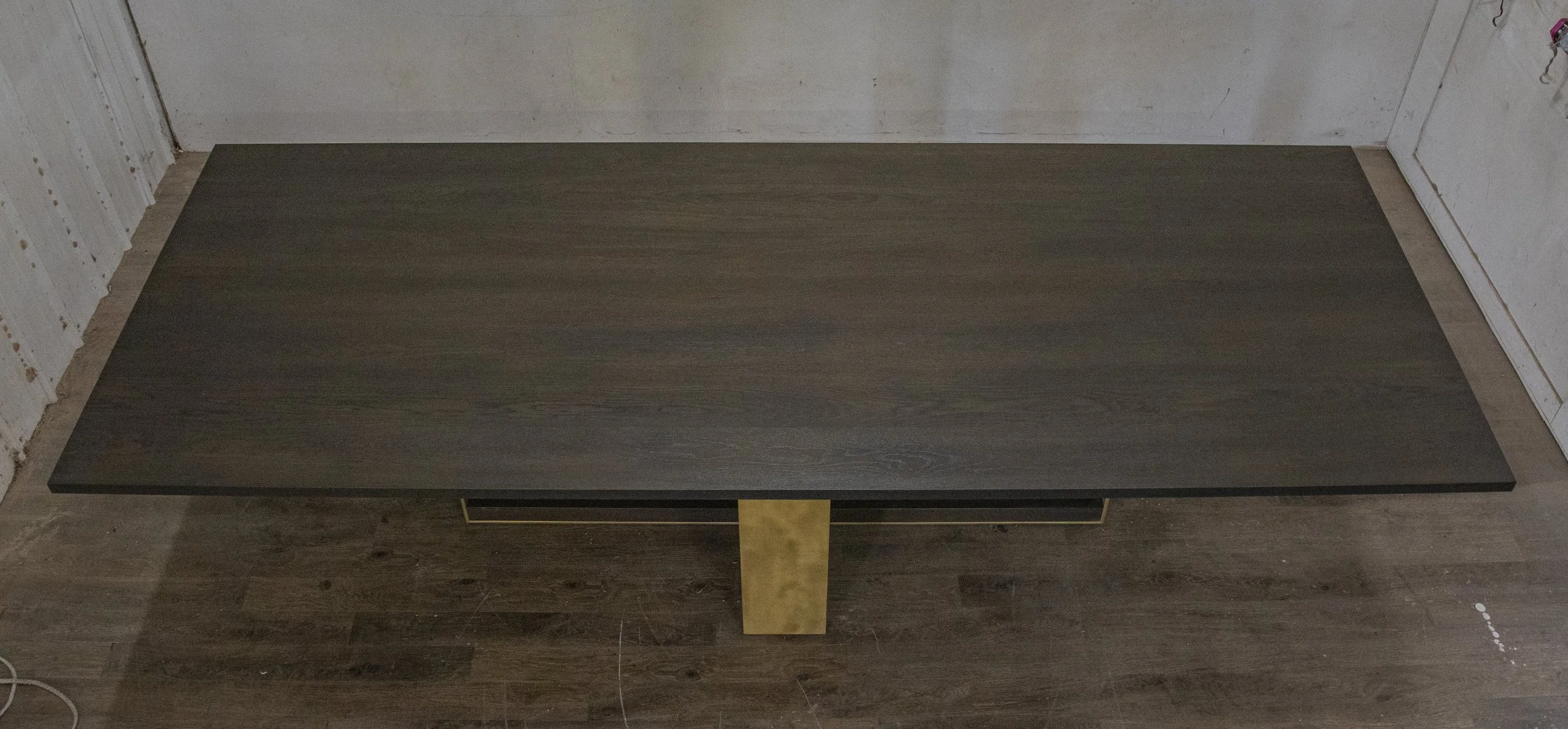 Red oak with dark walnut dye and stain