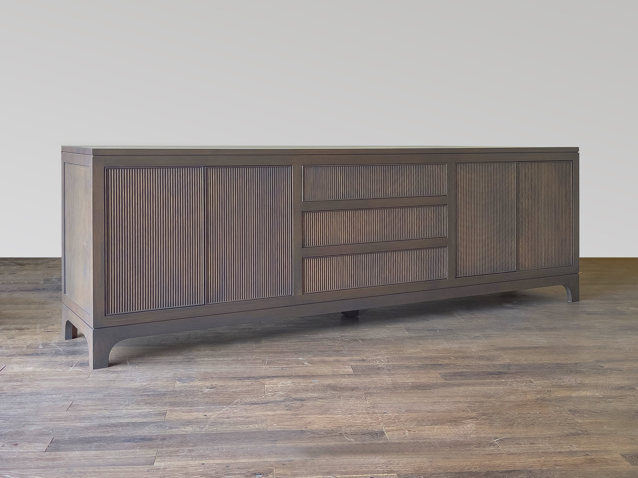 White oak buffet with reeded fronts