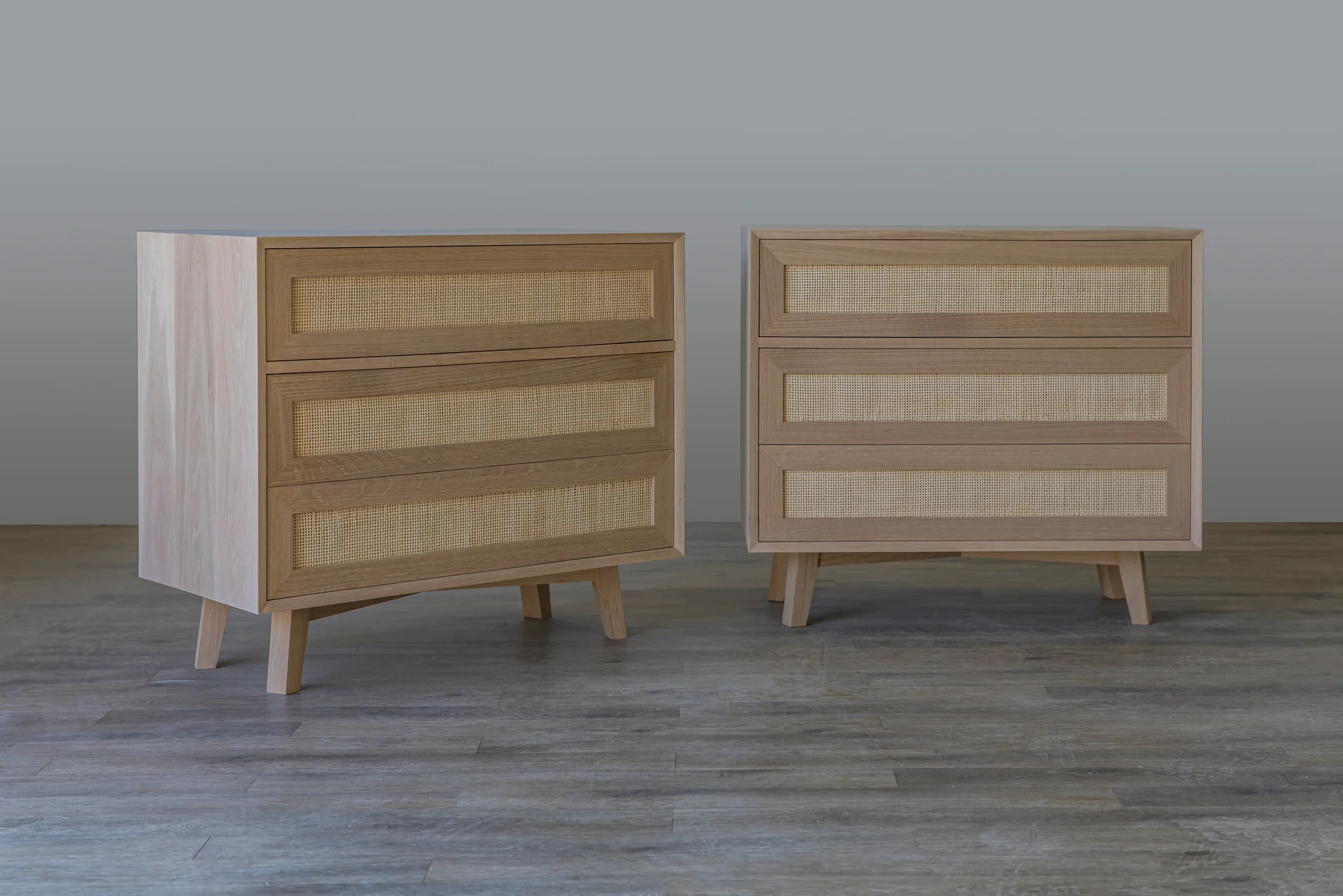 White oak and jute nightstand pair