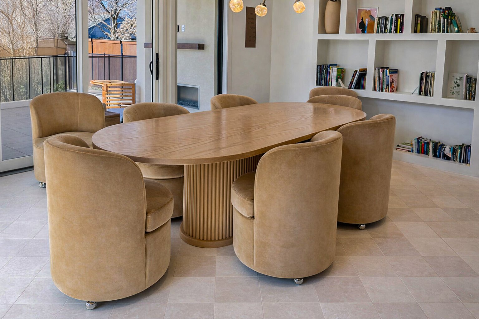 Pill oval shaped Olivia dining table in Tulsa home