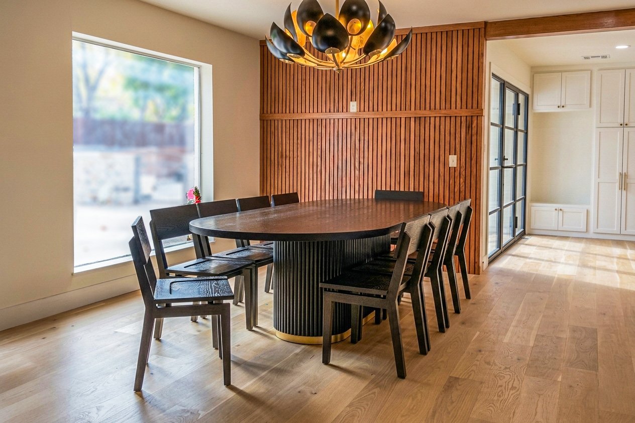 Ebony Olivia pill shaped table with gold foot in Oklahoma City Home