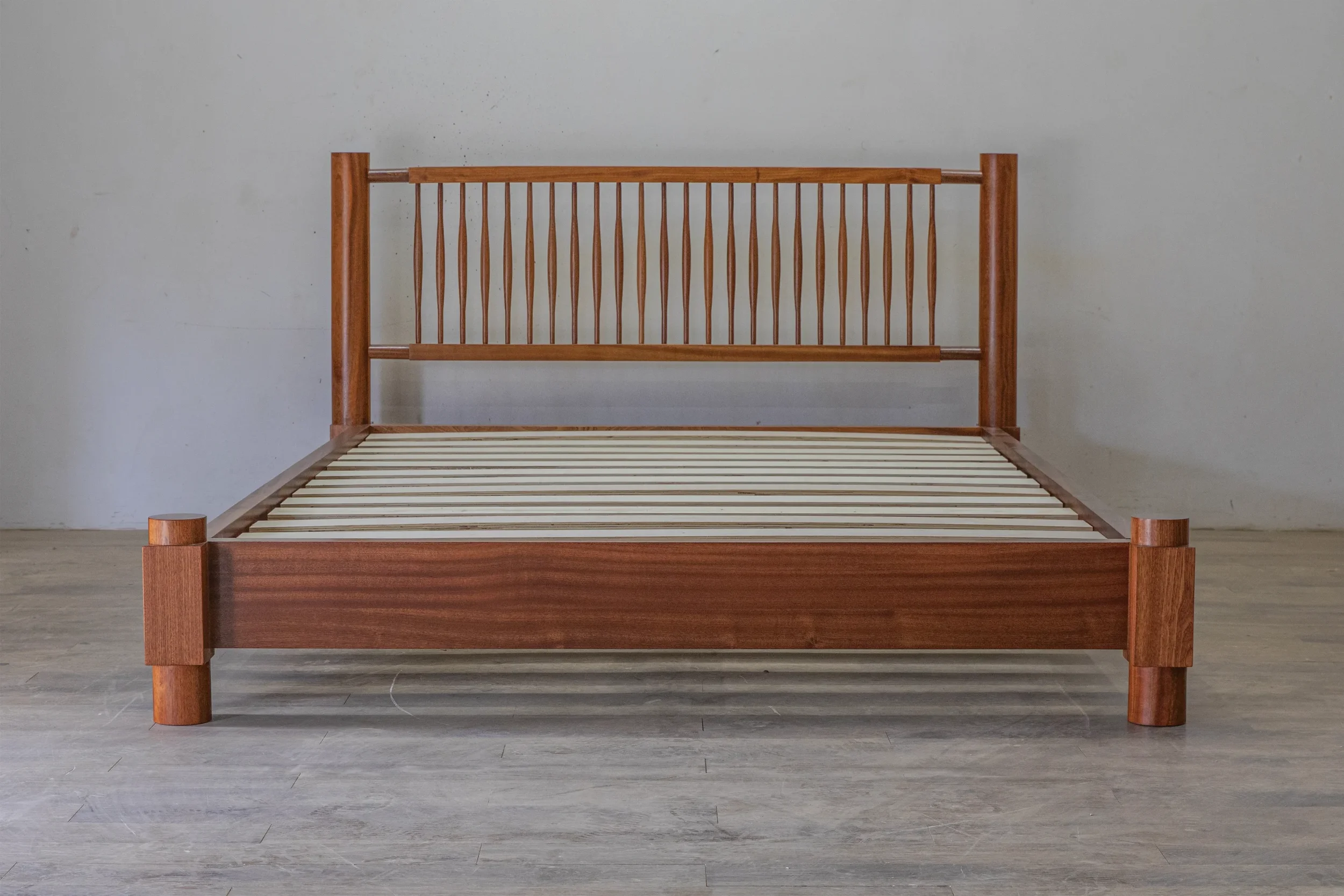Custom turned frame mahogany bed handcrafted in our workshop