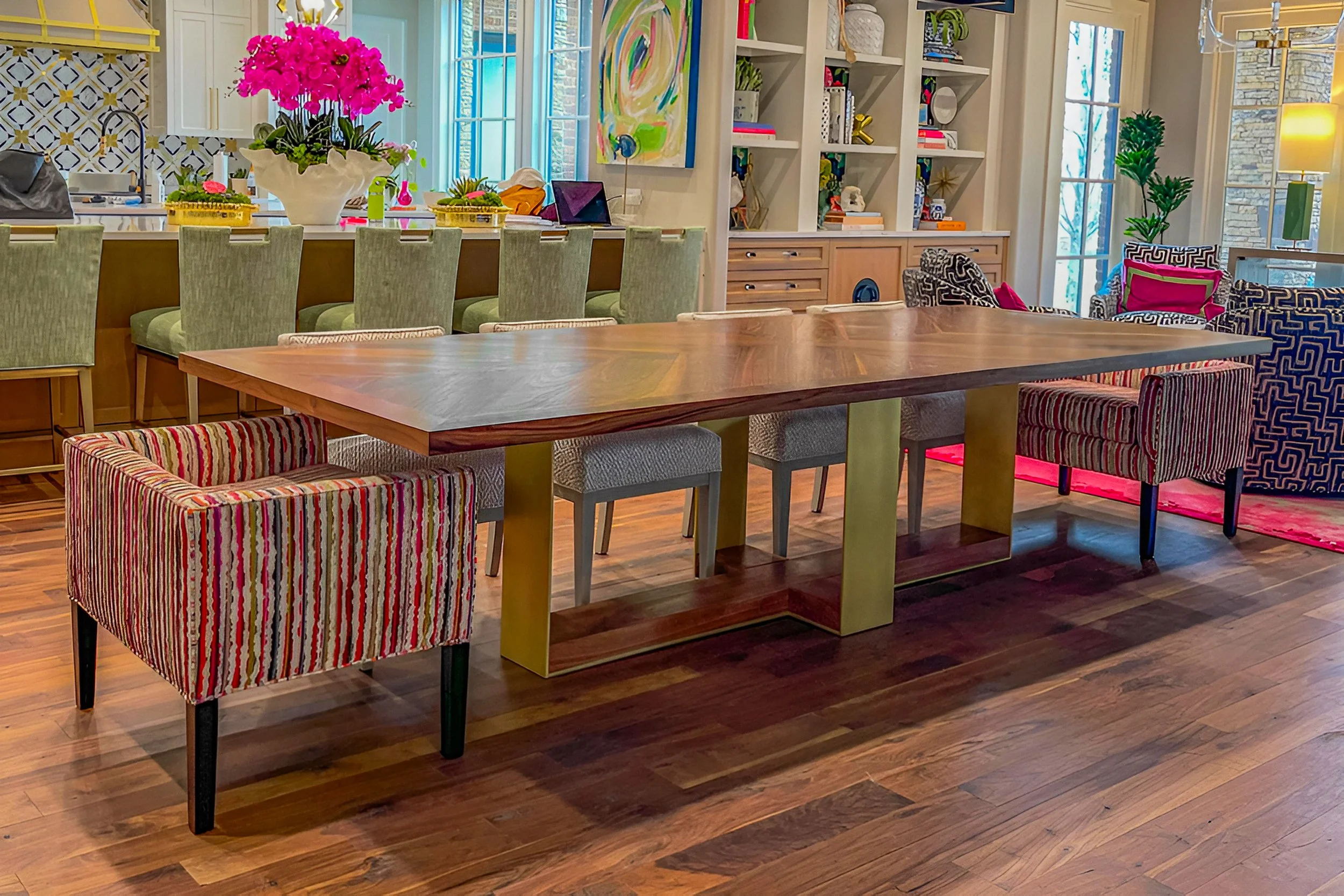 Walnut Hedy Table with Gold Toned Base