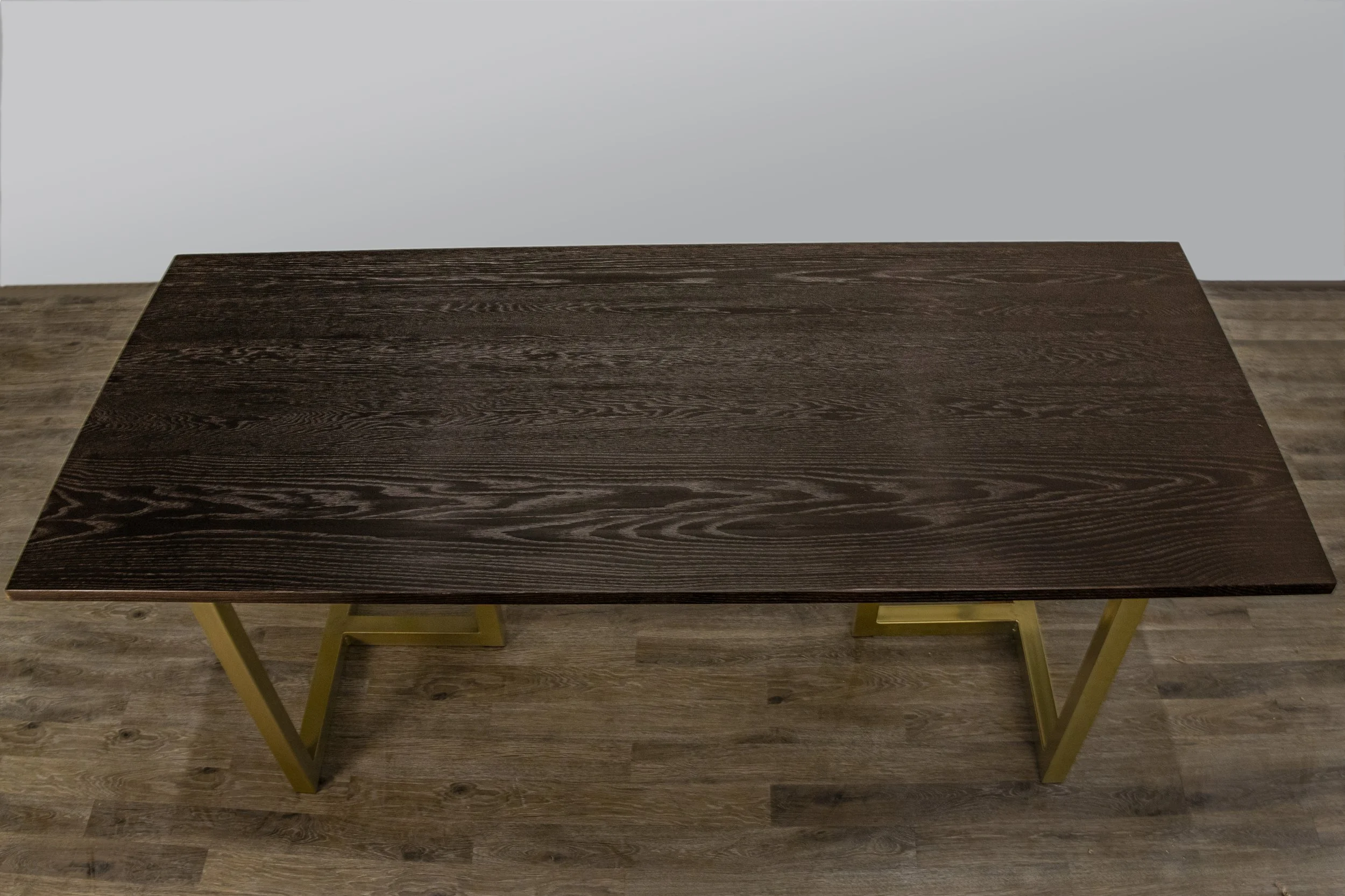 Red oak with walnut dye and espresso stain