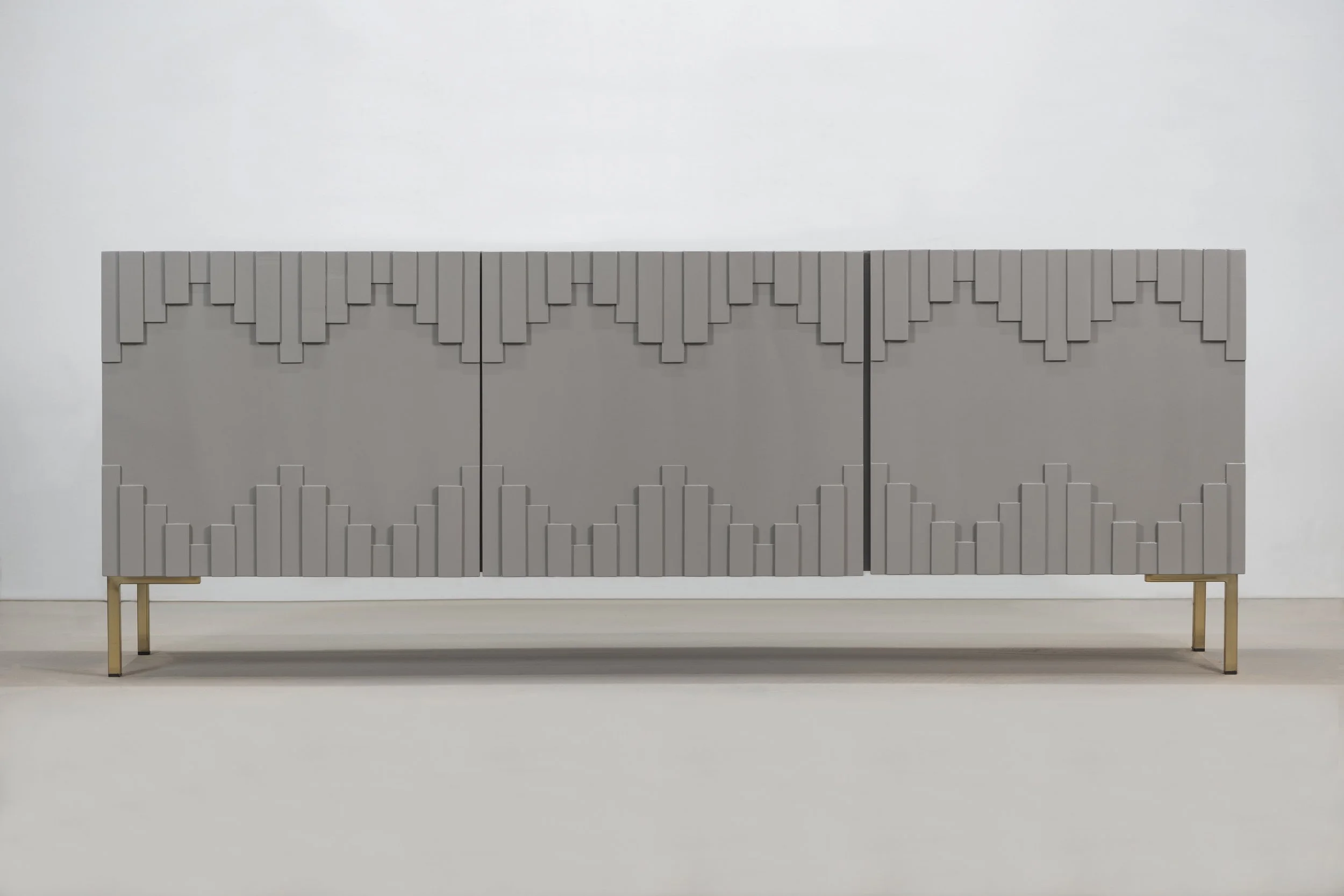 Mahogany Console with geometric design and grey lacquer