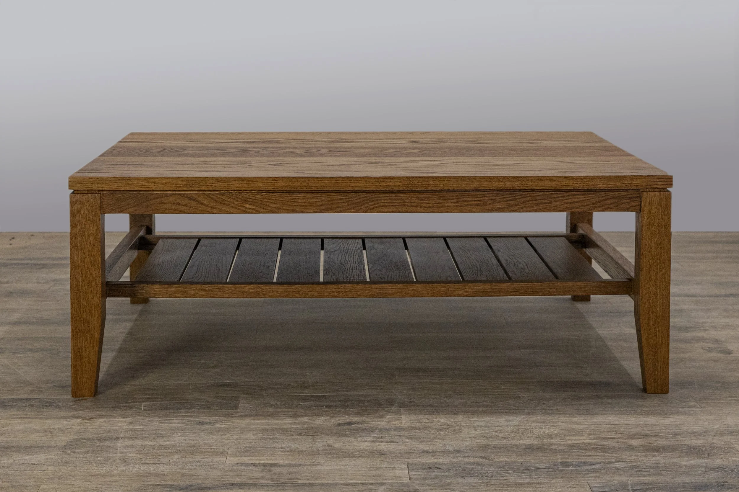 White oak coffee table with slat shelf