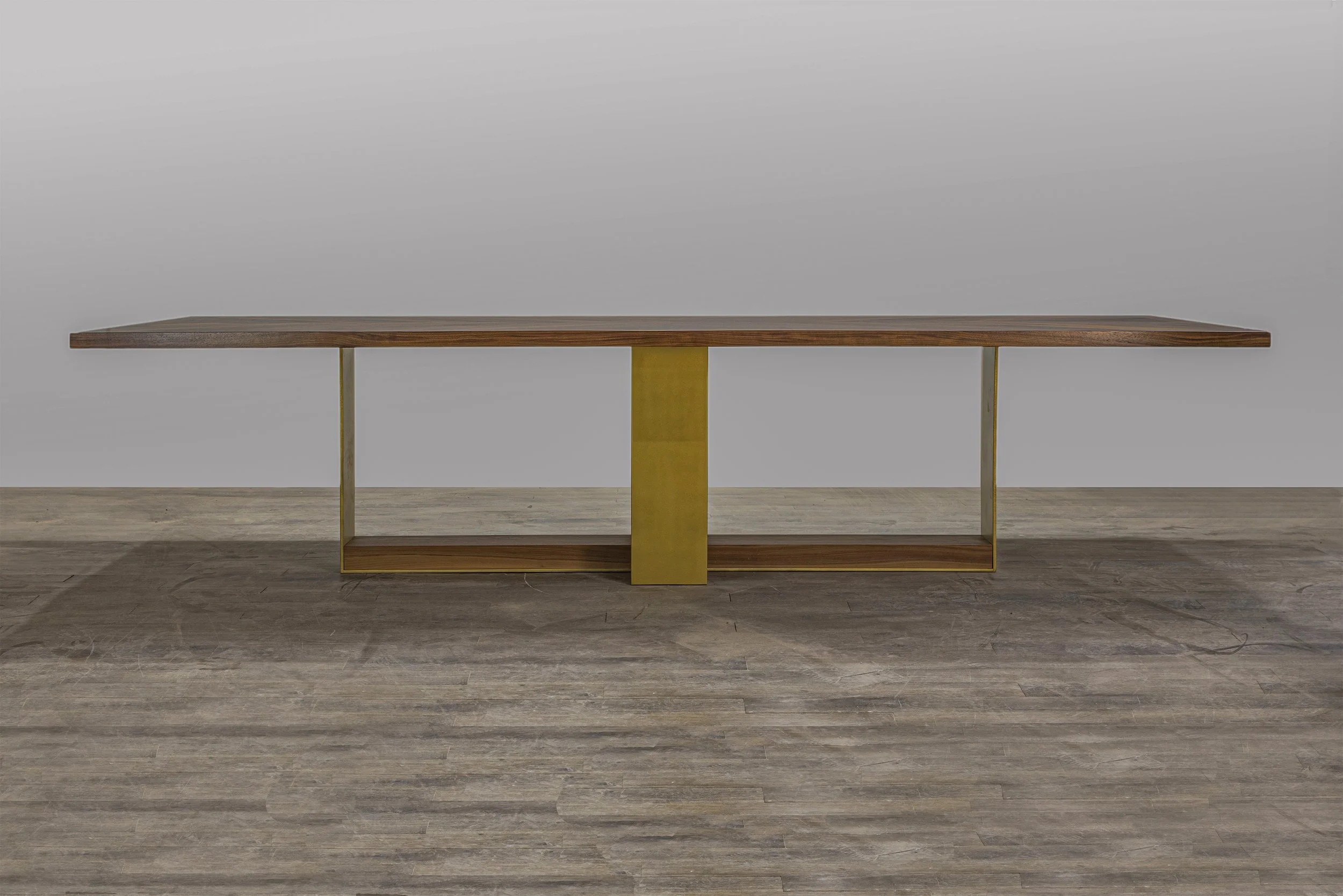 walnut hedy table with gold base side
