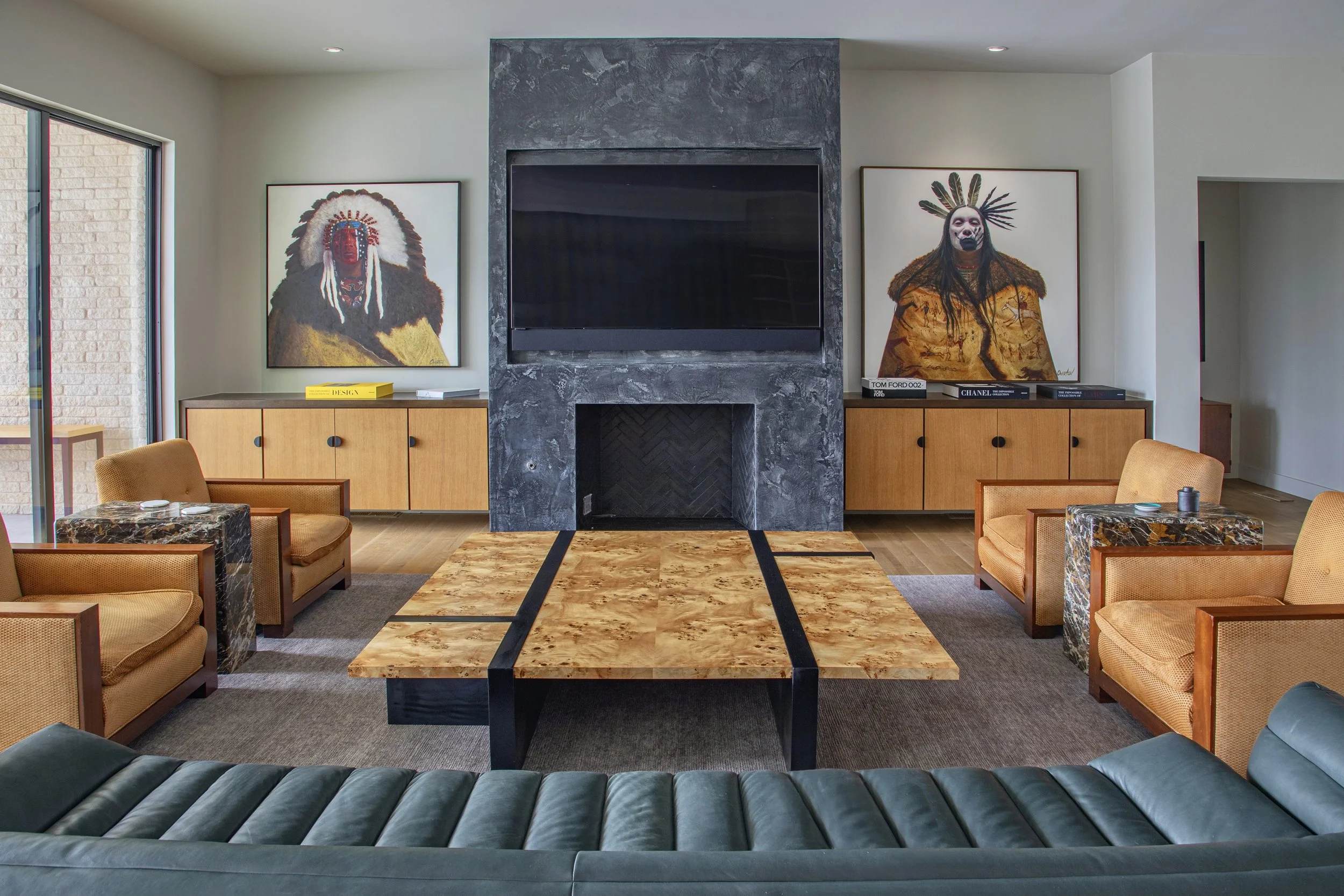 Large burl coffee table in an Edmon, Ok home