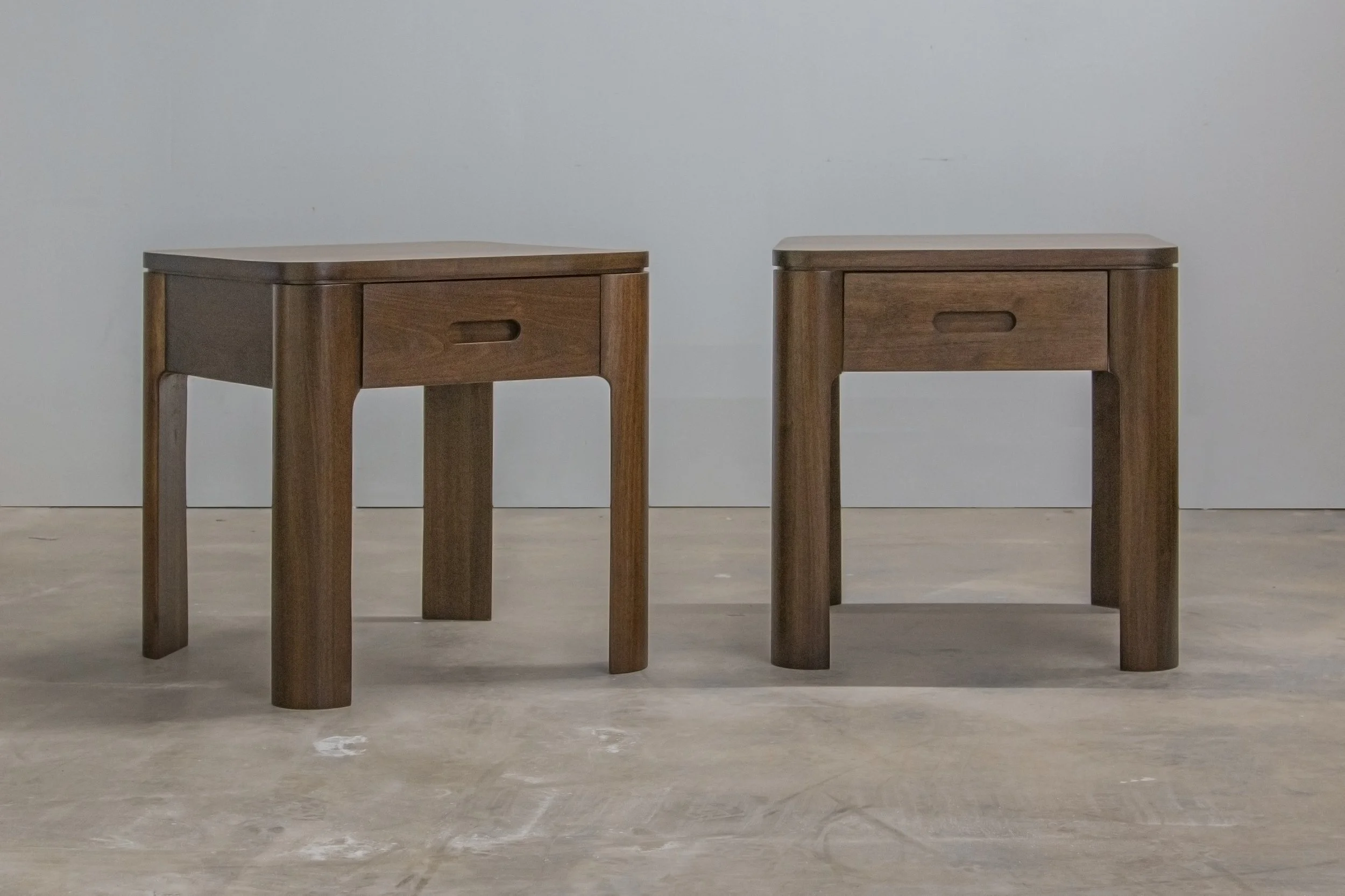 Contemporary walnut side table pair Edmond
