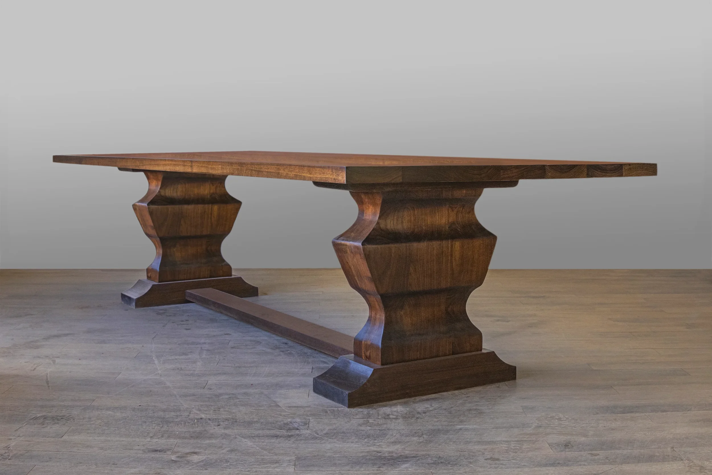 Solid Walnut Carved Double Pedestal Dining Table