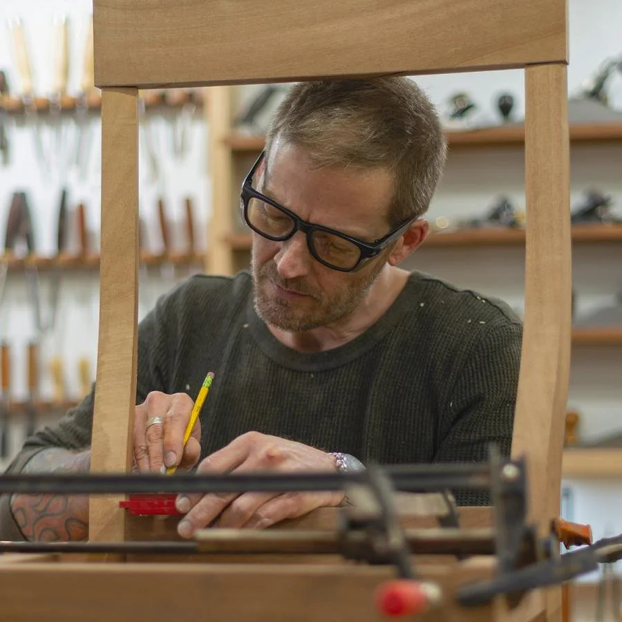 William Graeber of Graeber Design working on a custom chair