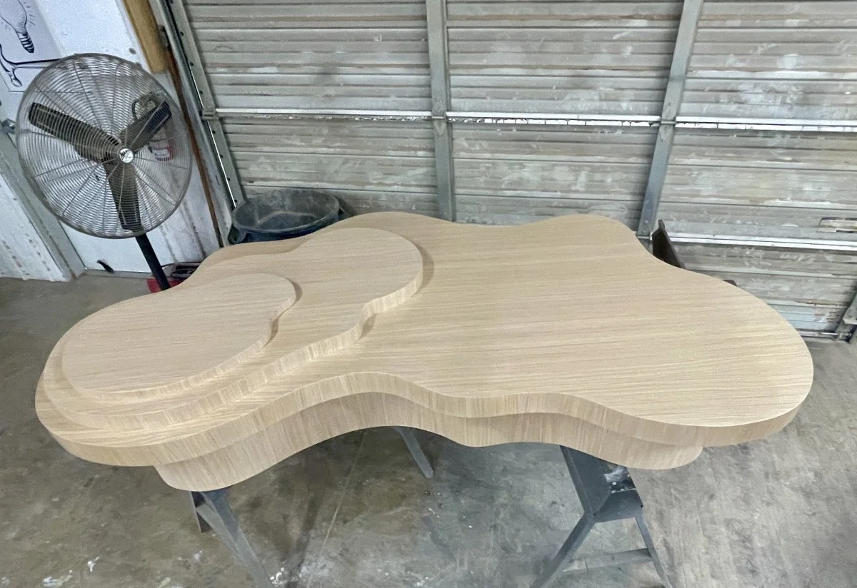The incredible cloud coffee table getting its dry fit, and about to be final sanded