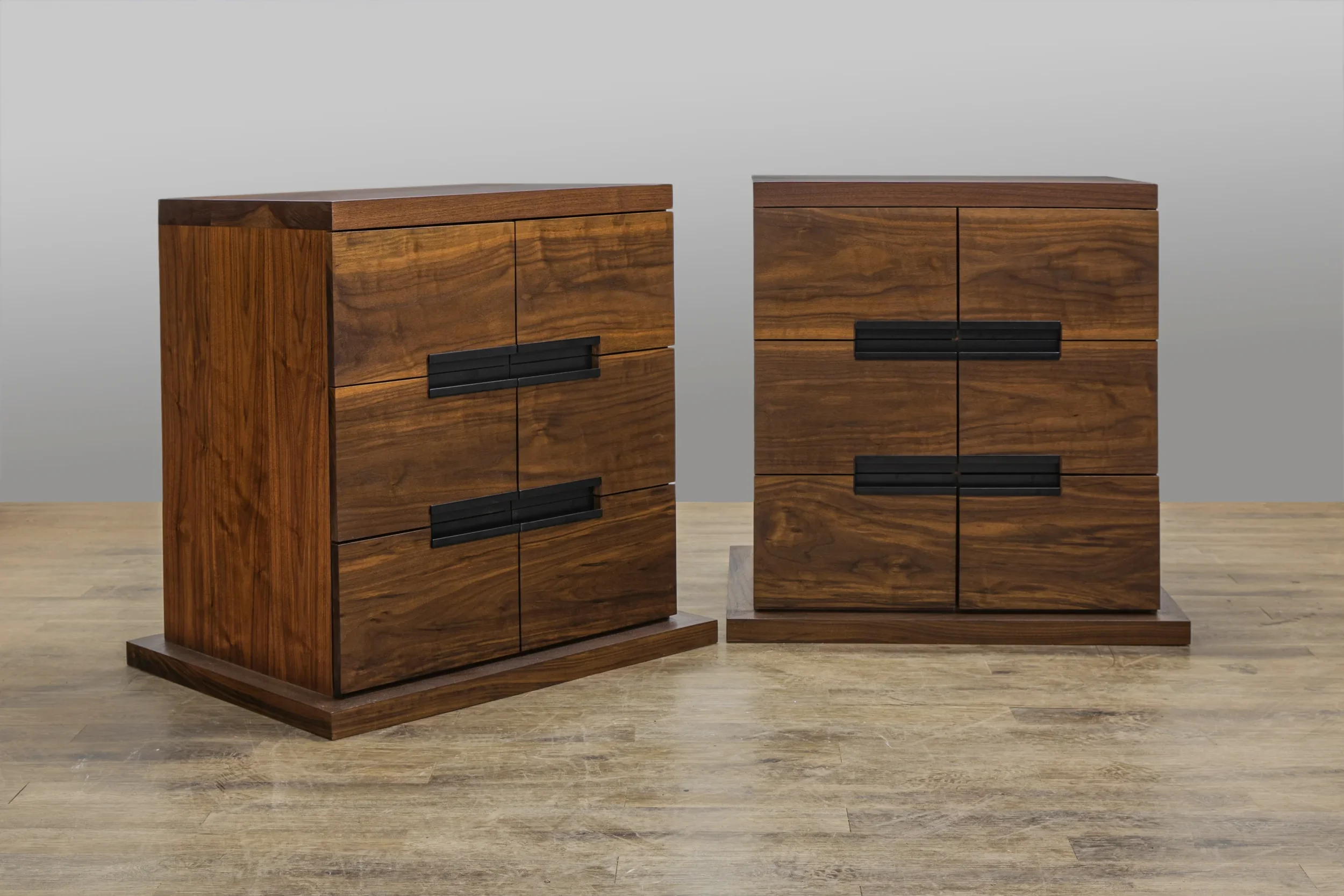 Custom Walnut modern nightstand pair with hand-cut dovetail drawers