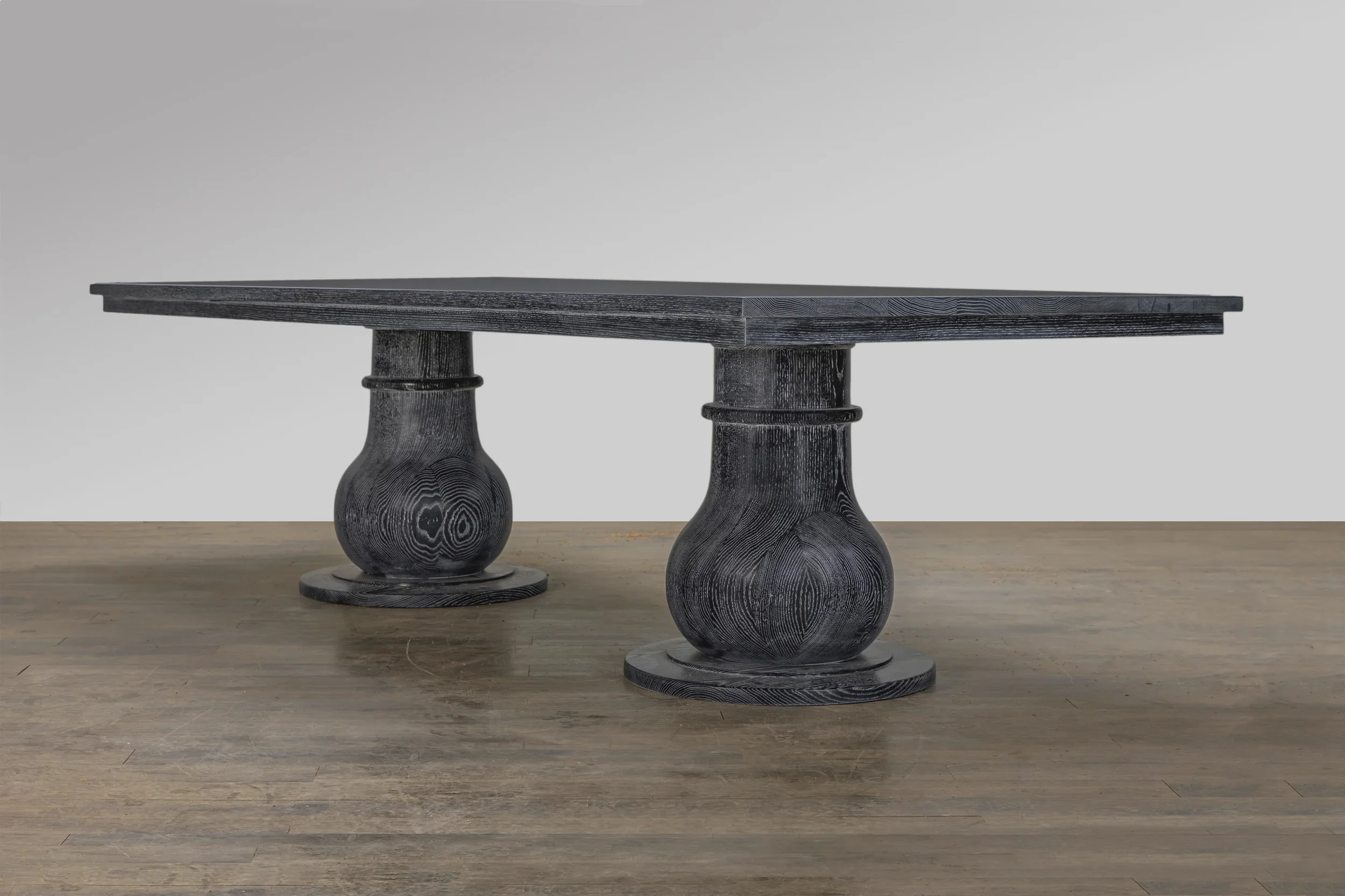 Ebonized and cerused Oak Double Pedestal Table 