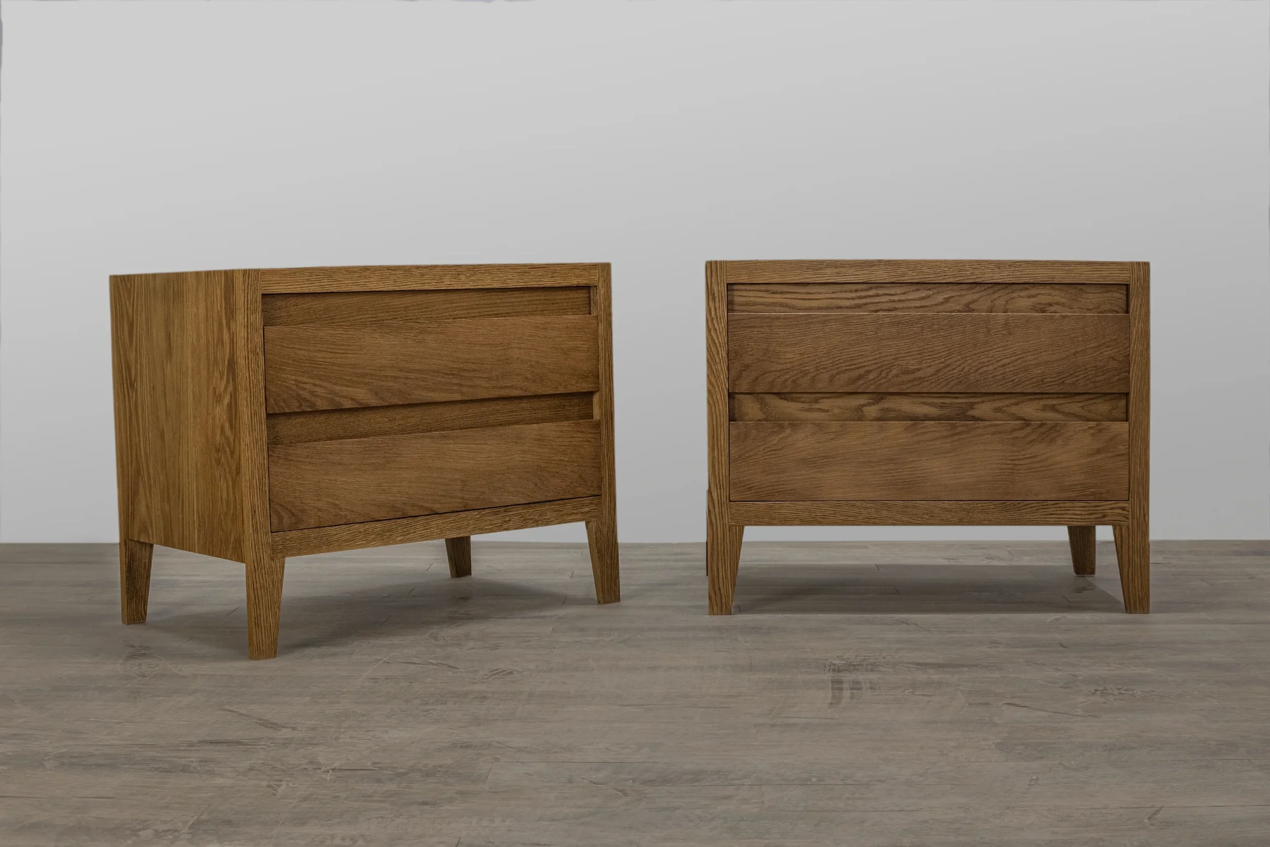 Custom white oak nightstand pair with hand-cut dovetail drawers