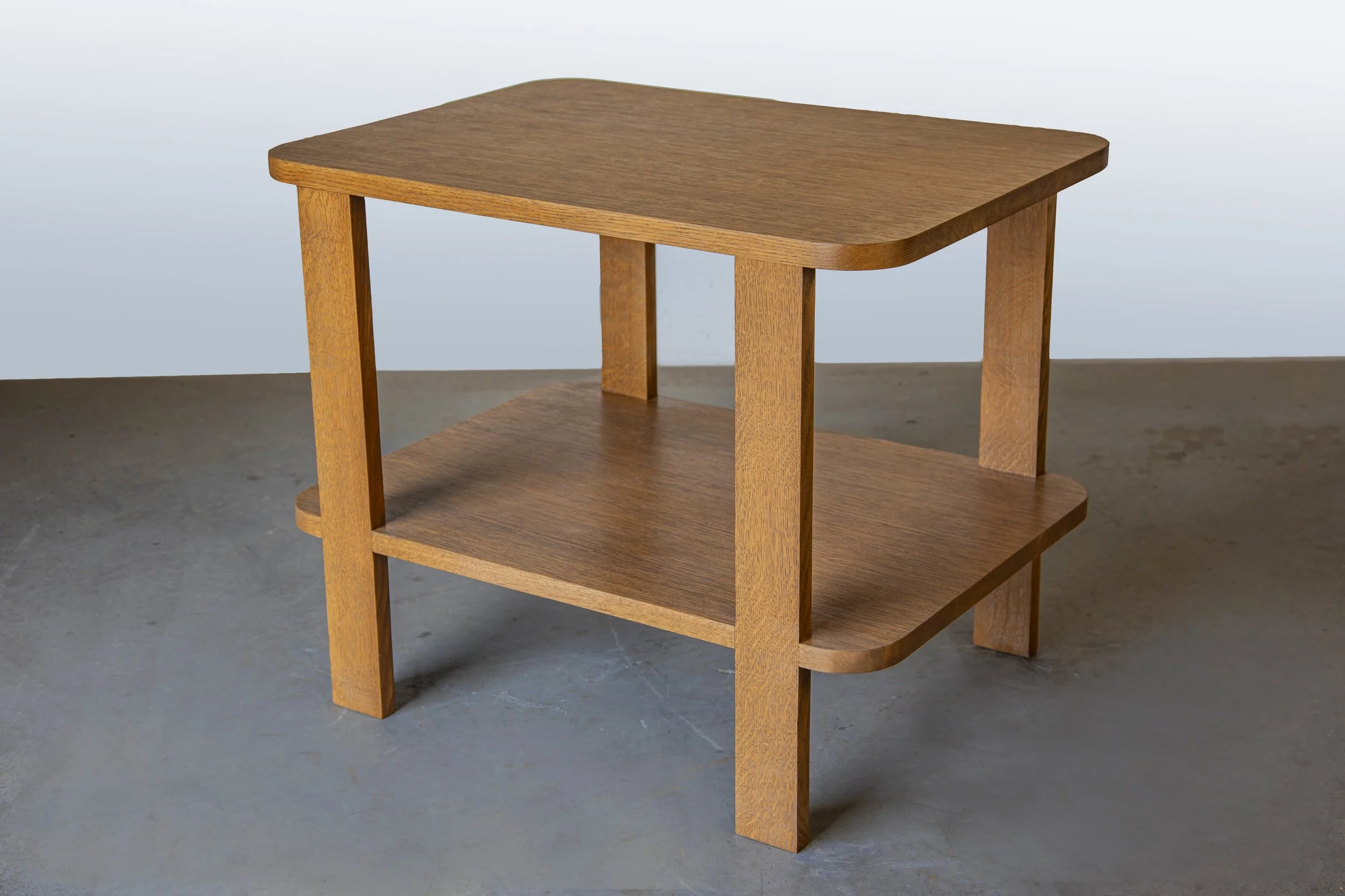 White oak side table with shelf