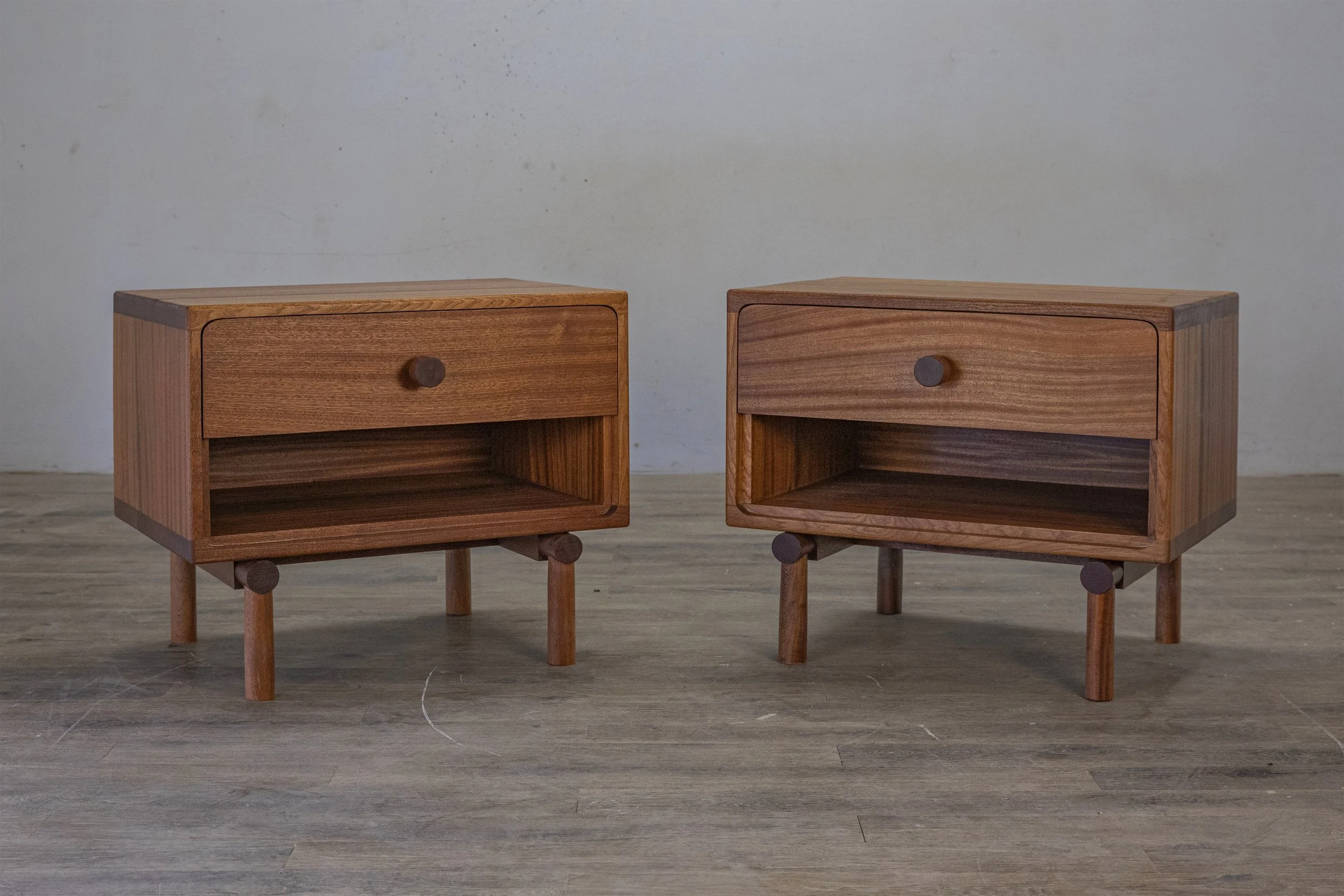 Contemporary mahogany side table pair
