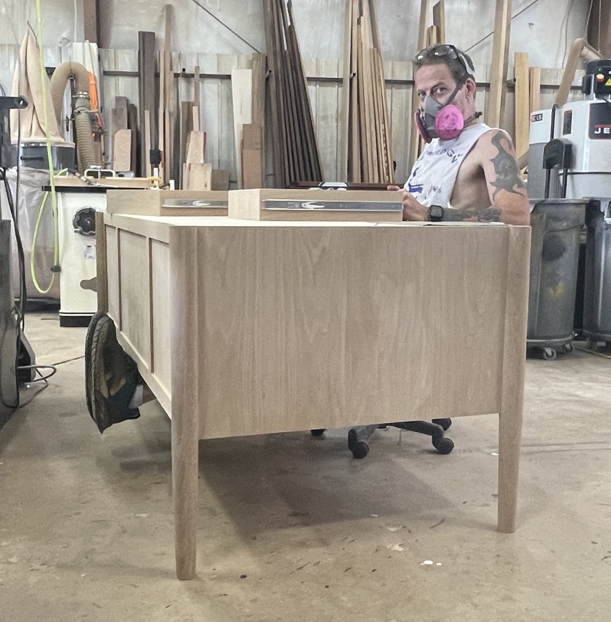 Your truly installing the drawers on a wonderful little White Oak desk