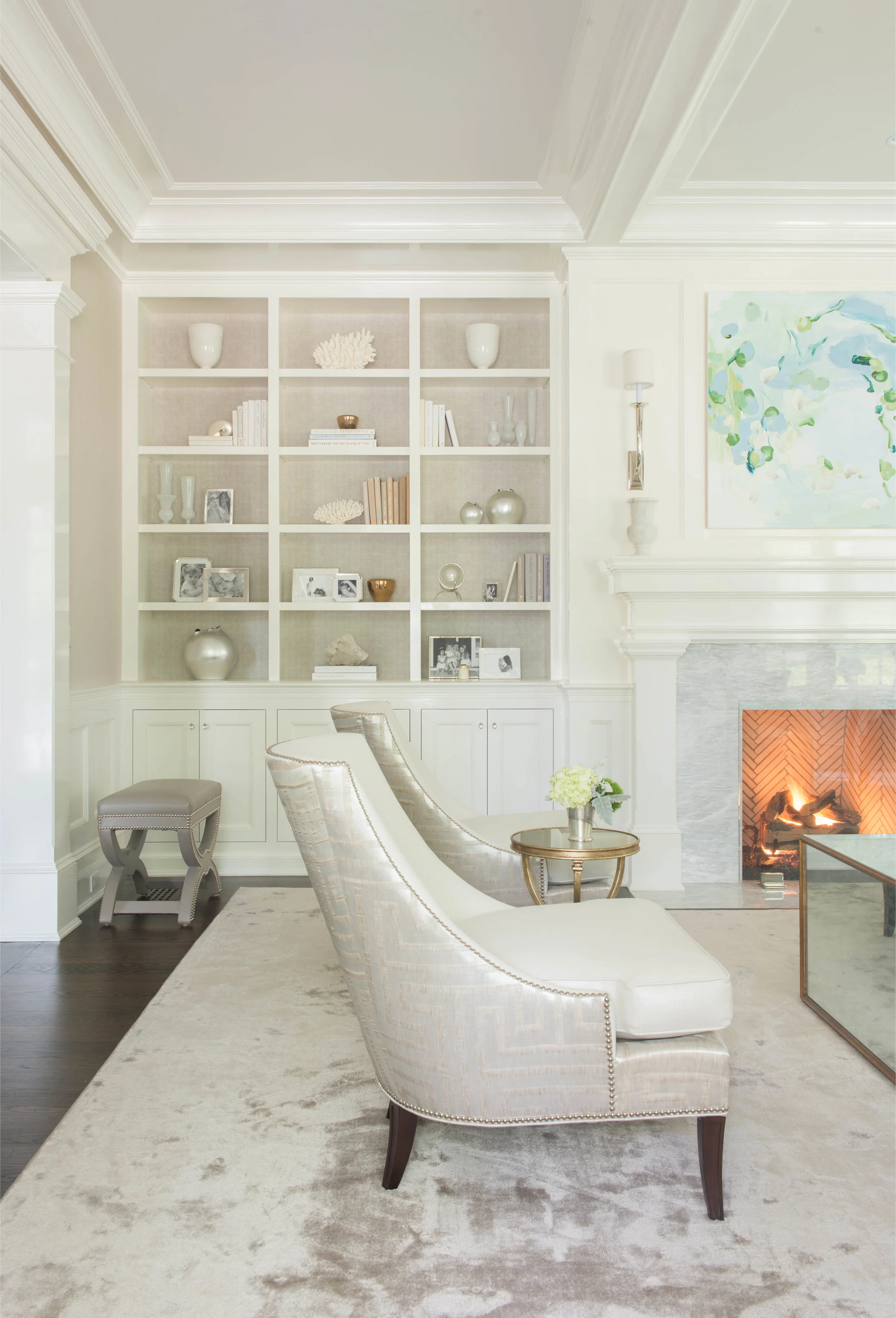 Formal living room with marbe fireplace