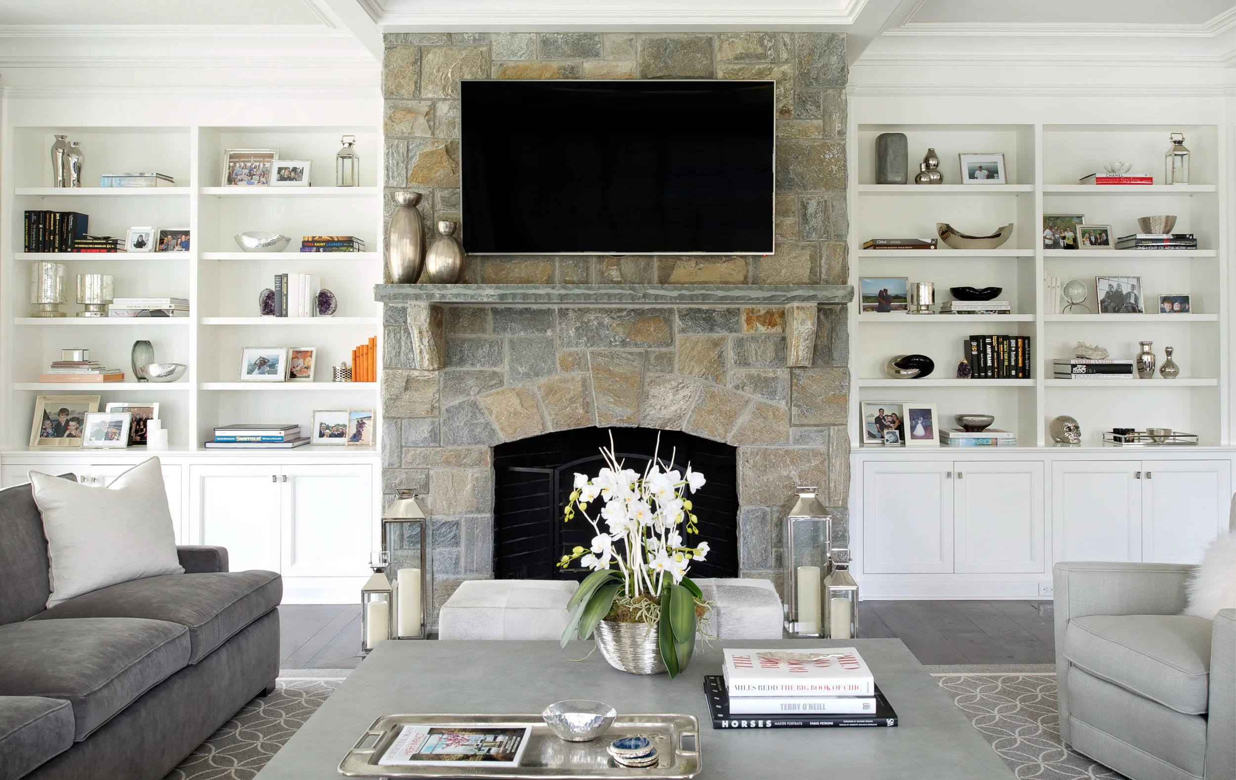 Family Room with Stone Fireplace