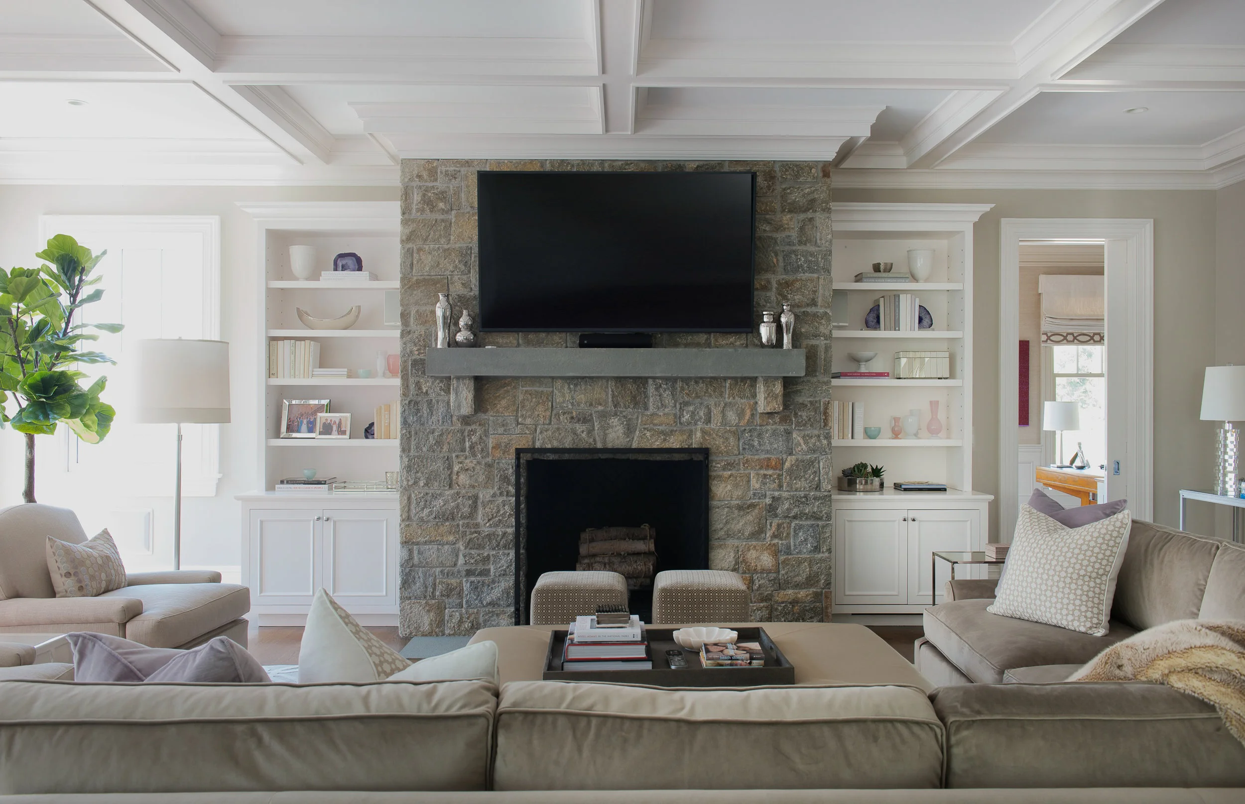 Family Room with stone fireplace