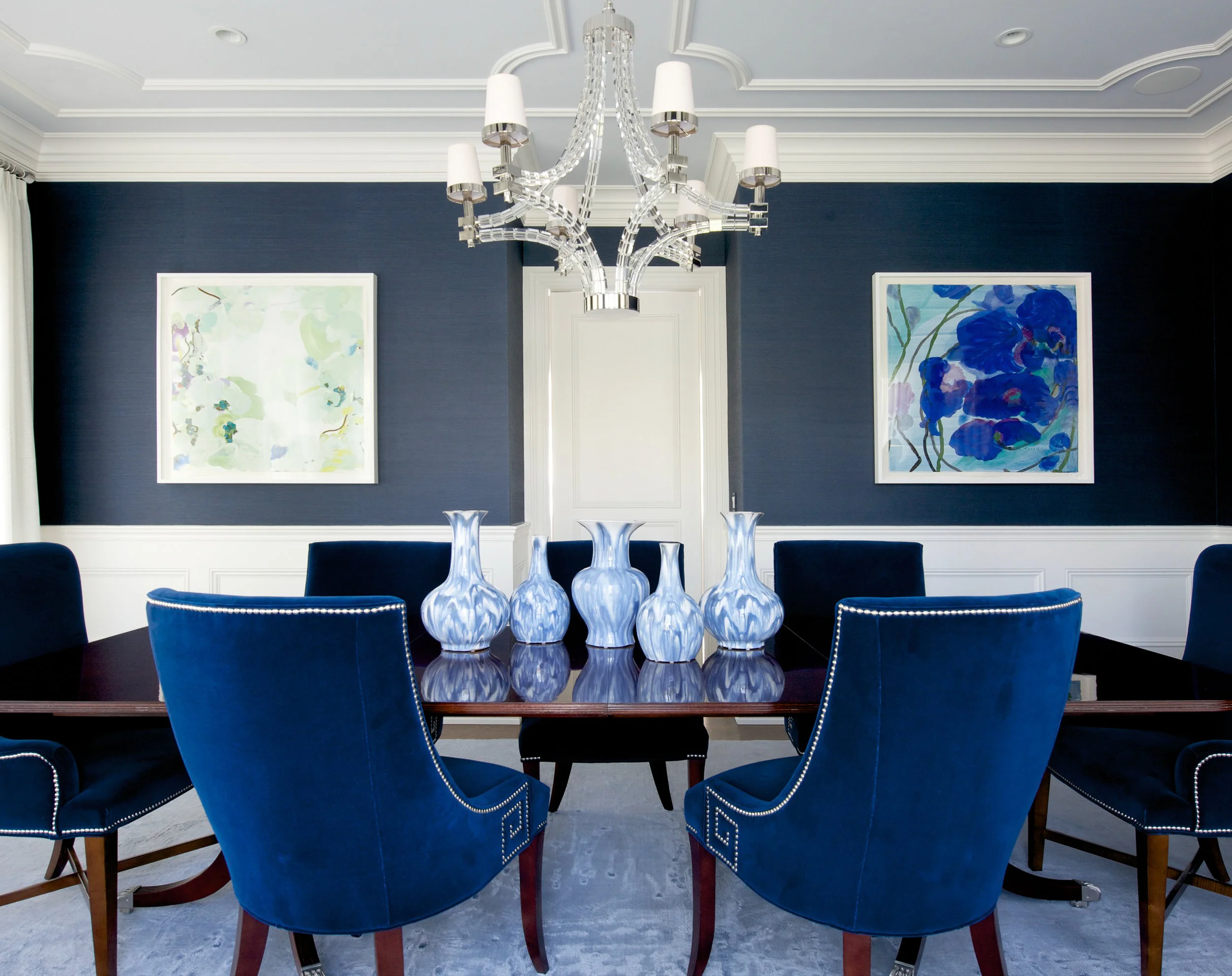 Dining Table with navy velvet chairs