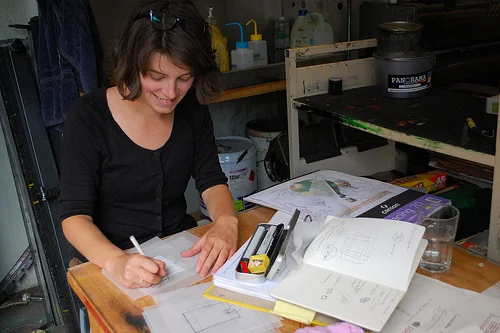 Laura Hindmarsh developing new ideas on “Day One” of the residency…