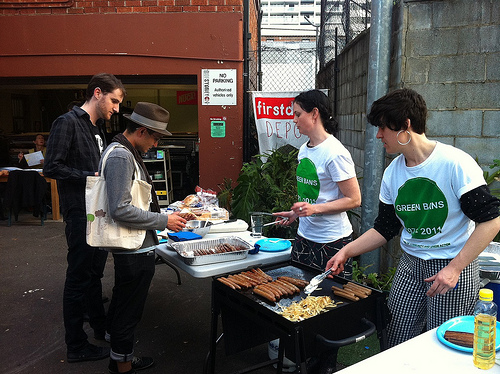 Weekend at Firstdraft. Cat and Fran dish out snags at the Launch of Green Bans Art Walk at Firstdraft Depot Project Space