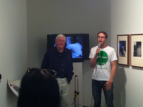 Opening Speaker- Edmund campion- longtime local priest and secretary of Woolloomooloo Resident Action Group Secretary at time of Green Bans is introduced by Big Fag Artist Lucas Ihlein.
