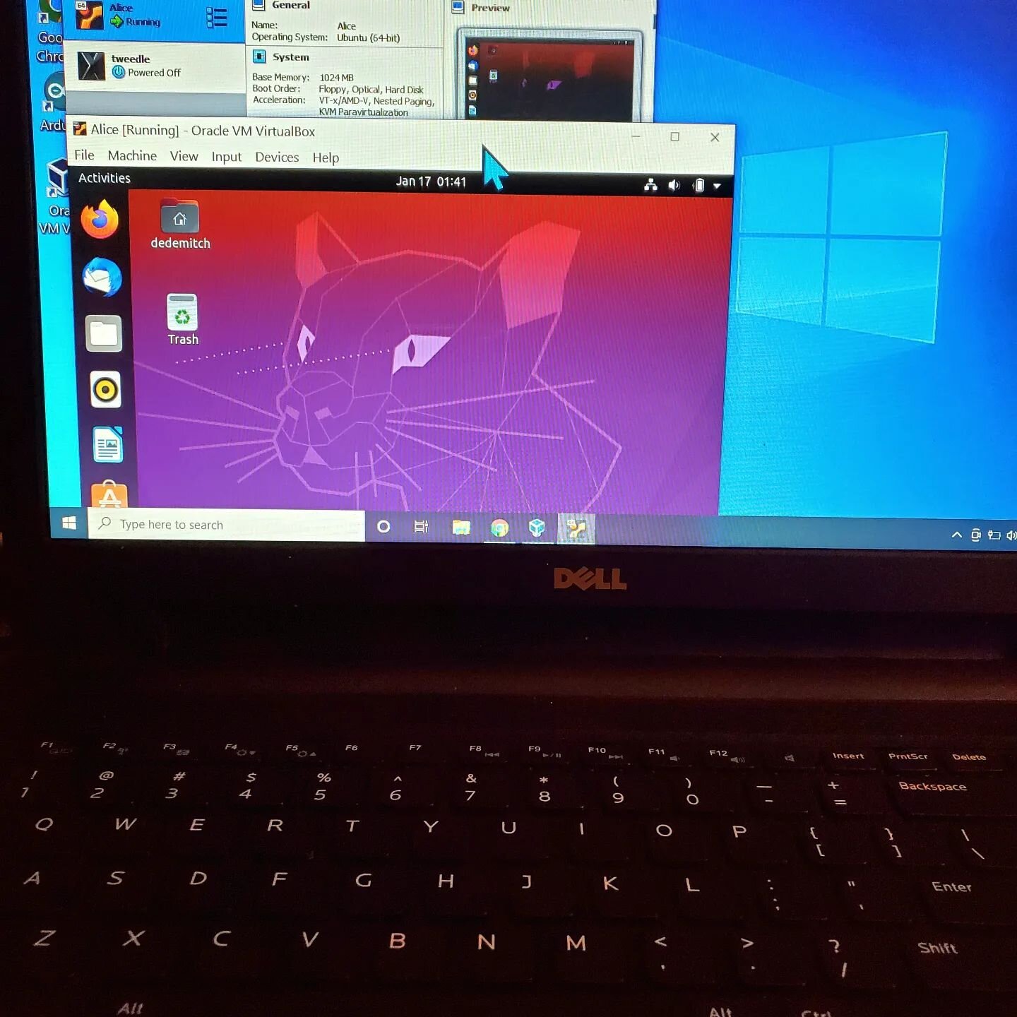 And just like that...my 1st virtual machine! 
Next, I get in some practice for the A+ exam.  Ubuntu  running on Windows 10

#networkchuck #virtualmachine #spinup #practicemakesprogress #comptiaaplus #virtualbox