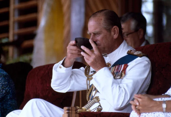 Duke of Edinburgh enjoying some kava in Fiji