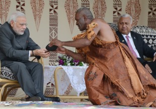 India's Prime Minister tasting kava in Fiji in 2016
