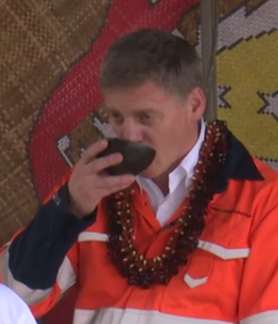 Bill English drinking kava in Samoa in 2017