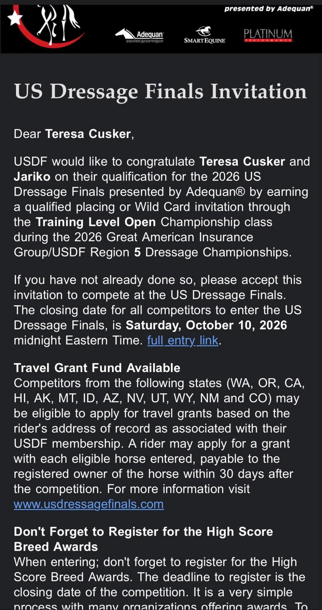 Way to go, Jerry! 👏💜 We won&rsquo;t be attending, but my heart is so incredibly full and proud of this little young horse. When he first came to me, he had less than 20 rides under his belt. To watch him grow, learn, gain confidence, and come this 