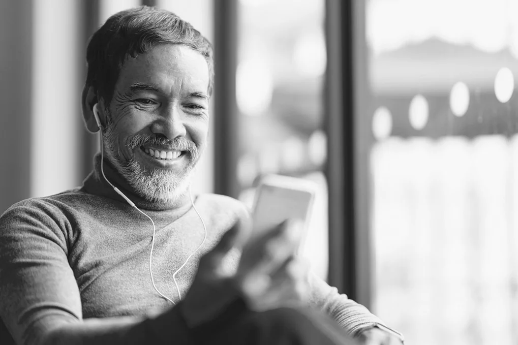 Portrait Smiling Attractive Mature Man Retired With White Stylis