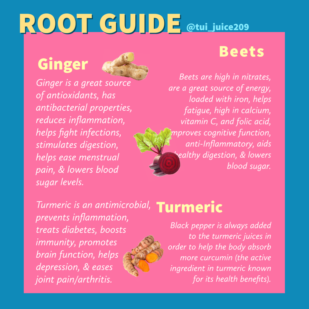  Fun, Informative guide to roots used in juice.  