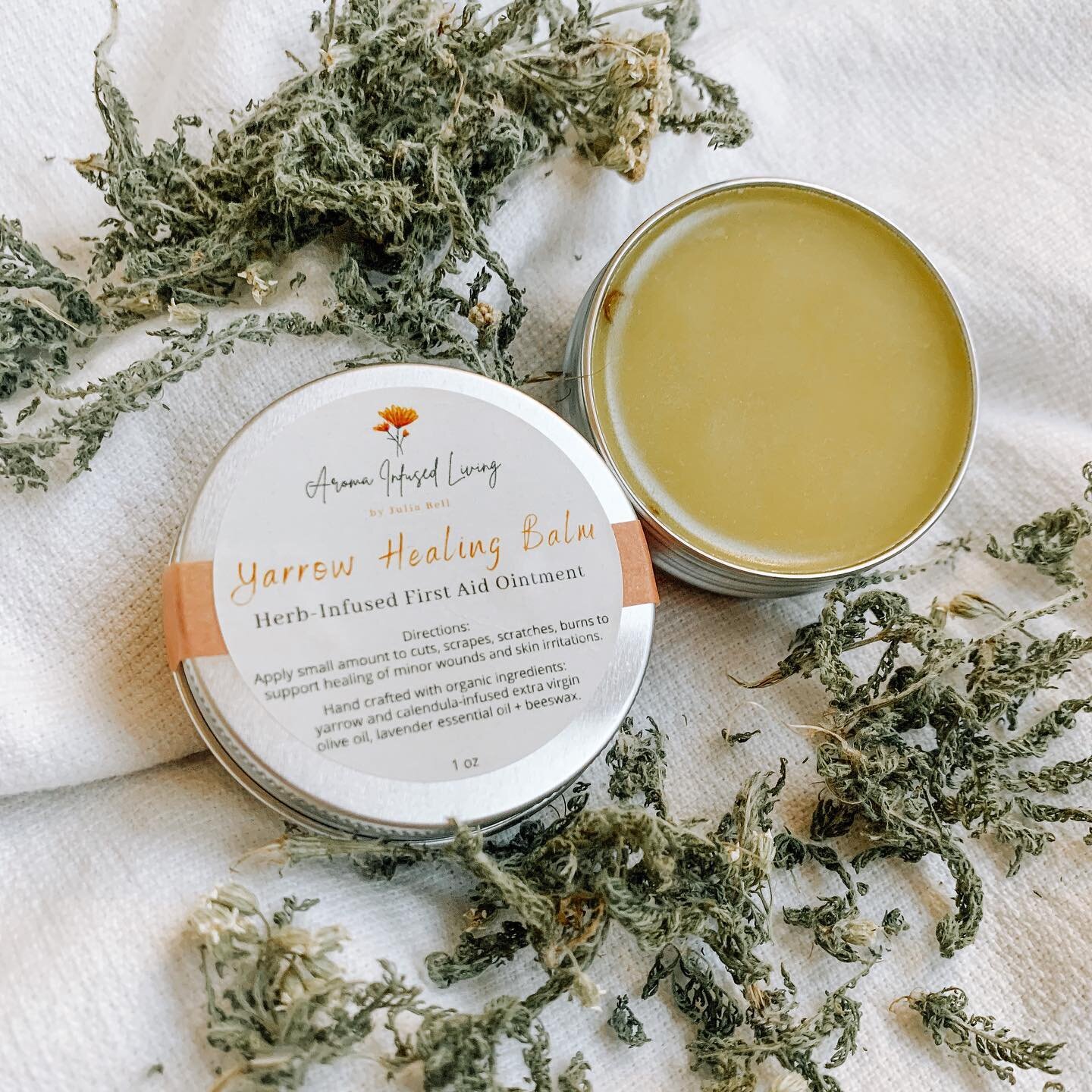 Yarrow Healing Balm 🌿 

A natural solution for all things skin ouchies: scrapes, cuts, scratches, minor burns, skin irritations, even mini puncture wounds. 

Infused with my very own yarrow and calendula infused extra virgin olive oil, soothing bees