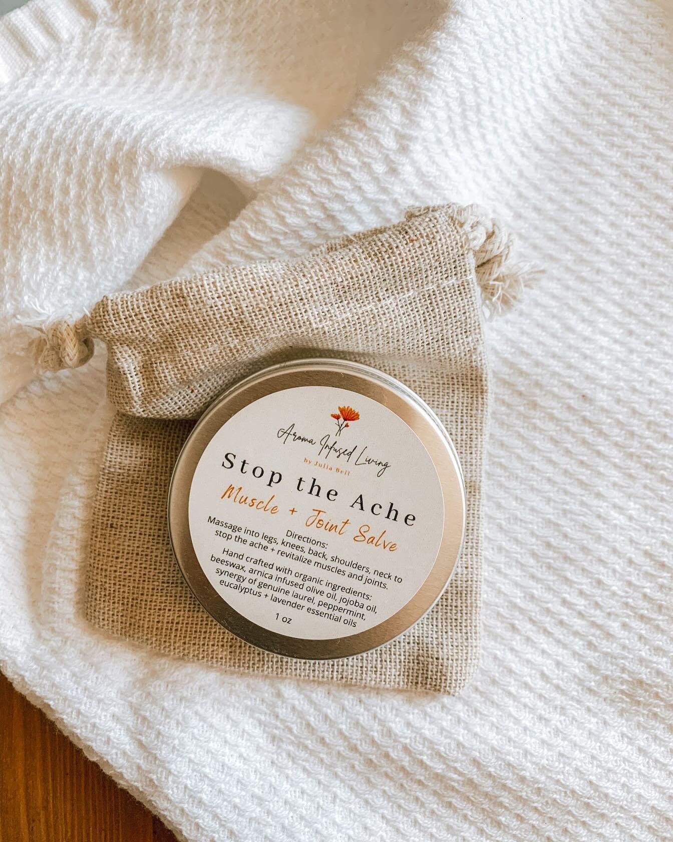 Muscle + Joint Salve 🌿 

No nonsense; simply organic and plant-infused. 

Has been used by my husband and proven effective for chronic neck and back pain due to injuries in the military. Tried by many others and been very helpful. 

Stimulates stiff