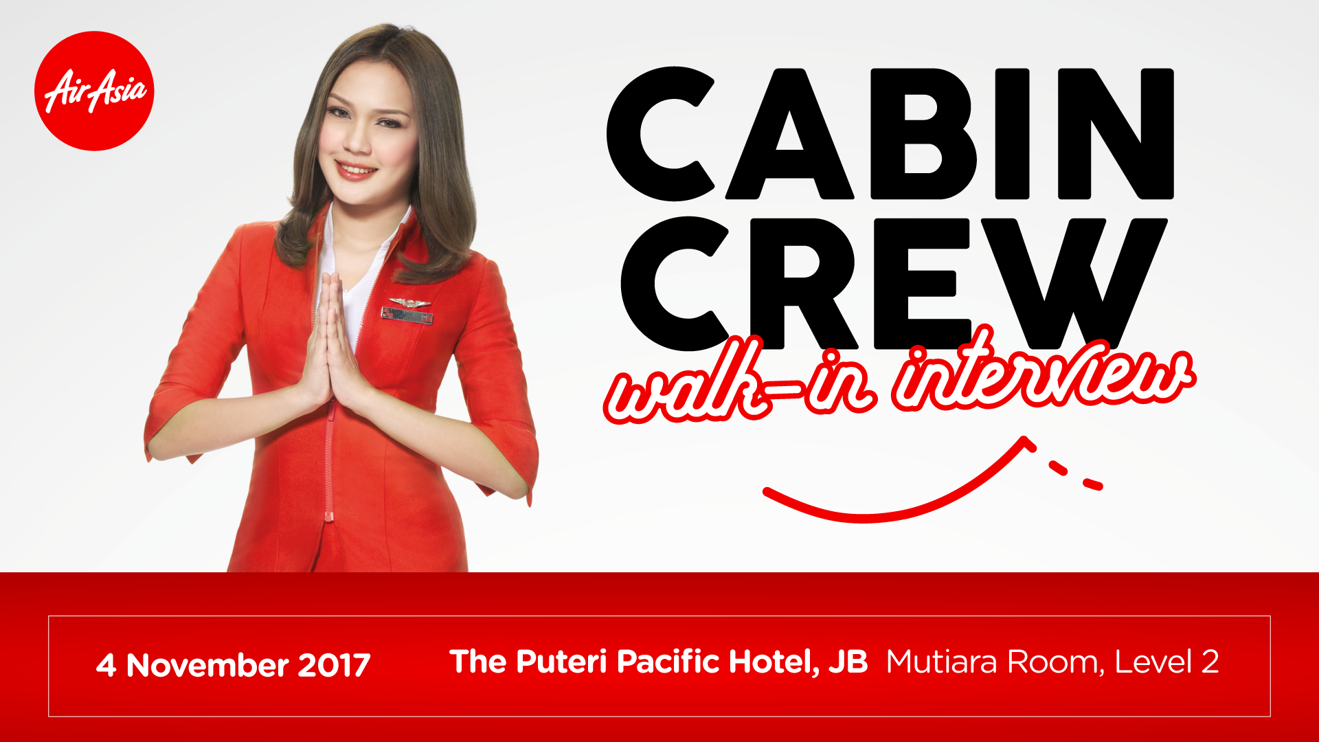 AirAsia anjur temu duga terbuka kru kabin di Johor Bahru