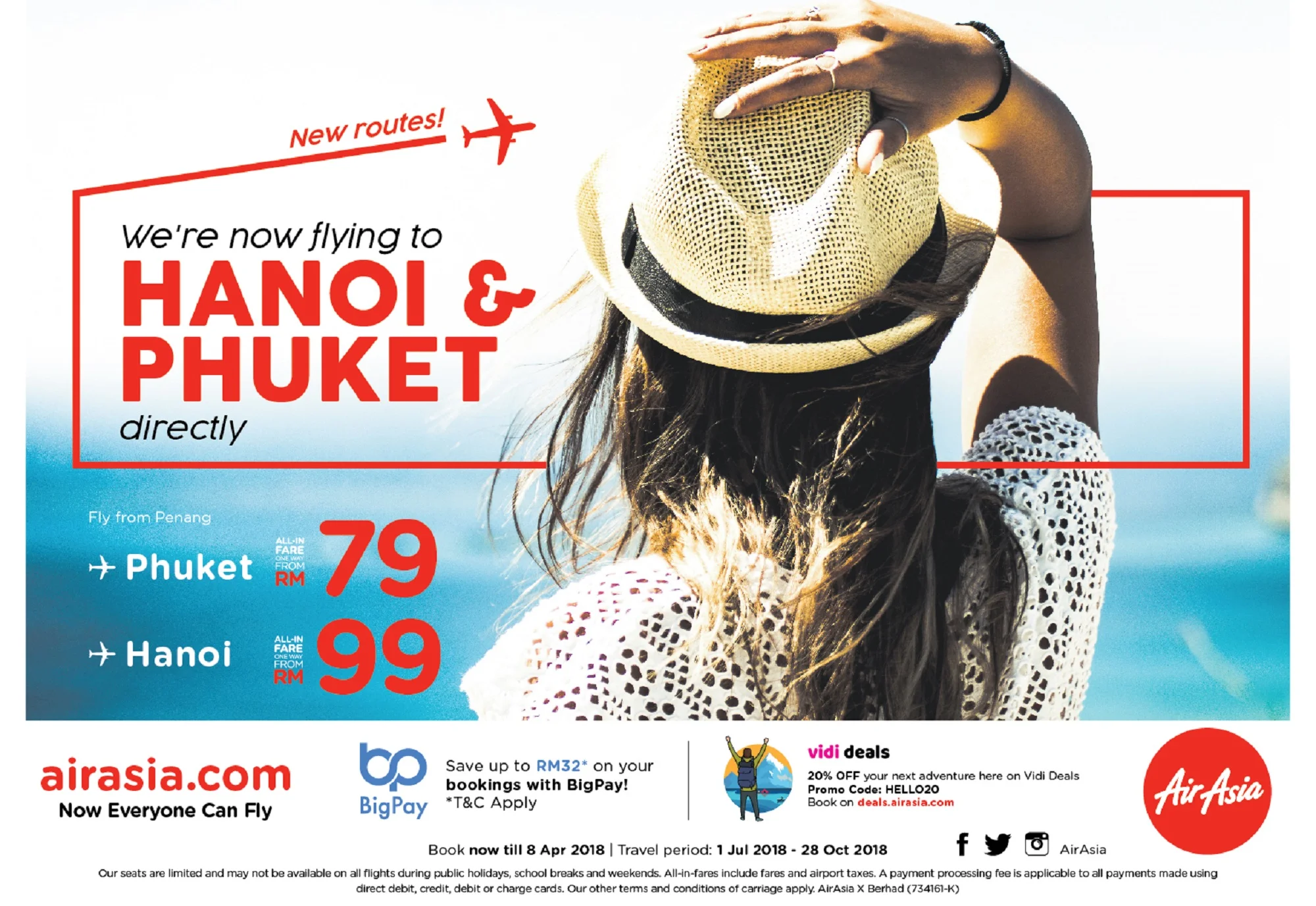 AirAsia Lancar Penerbangan Terus Dari Pulau Pinang ke Hanoi dan Phuket