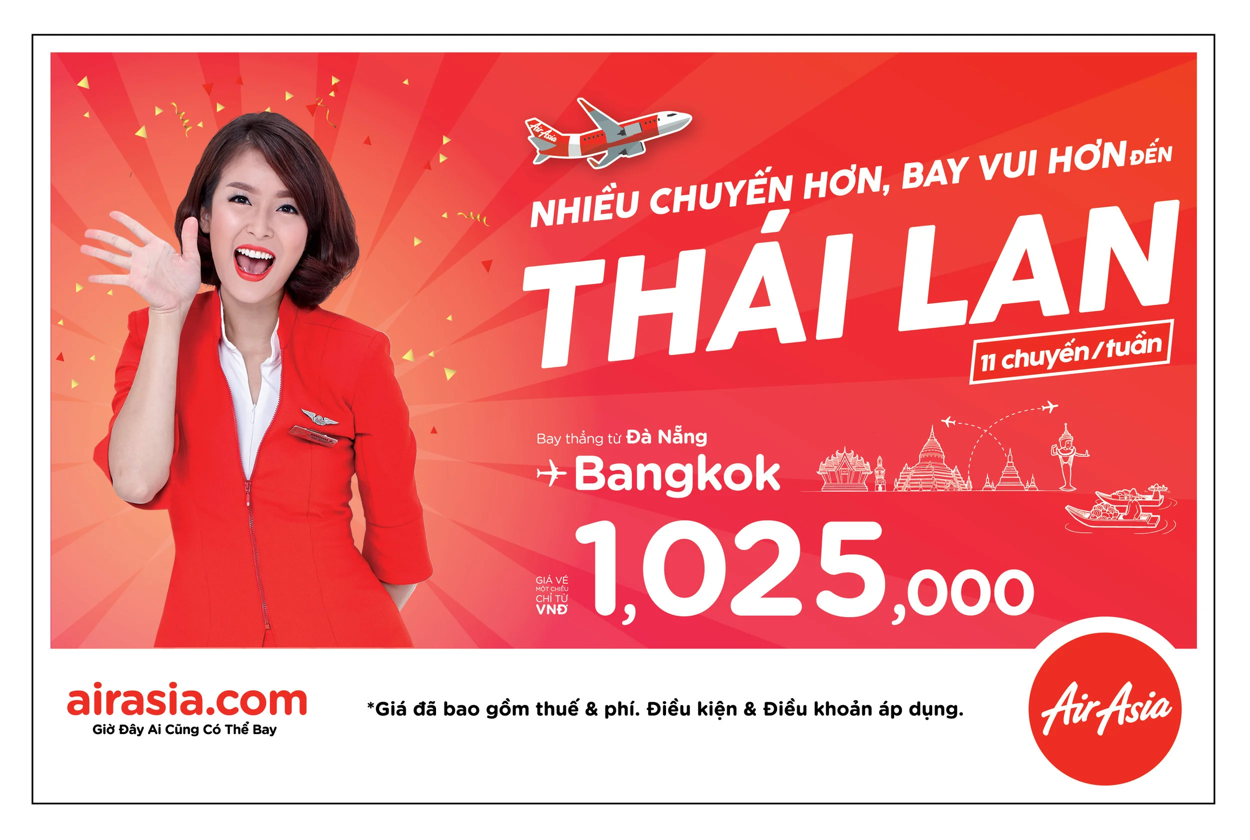 AirAsia tăng tần suất bay từ Đà Nẵng đến Bangkok trong dịp hè