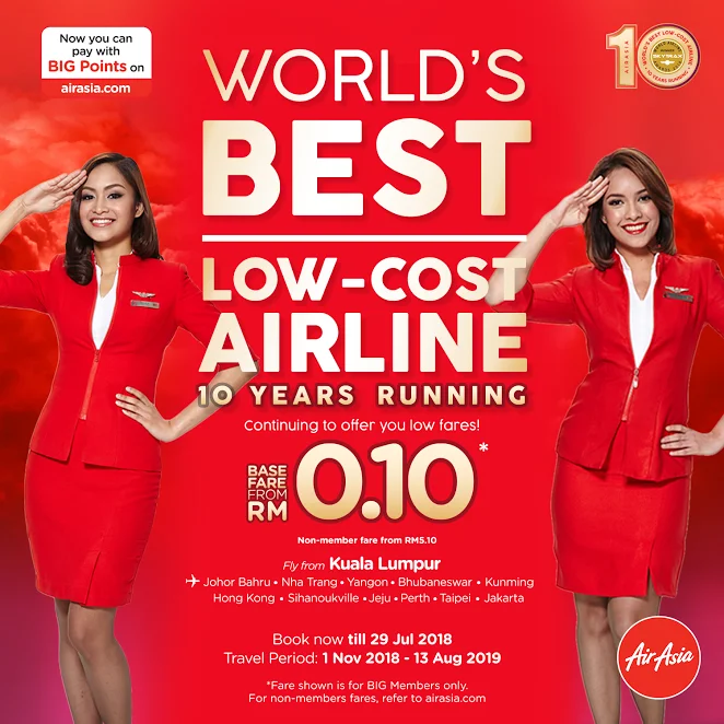 Celebrating 10 years of world’s best with fares from RM 0.10