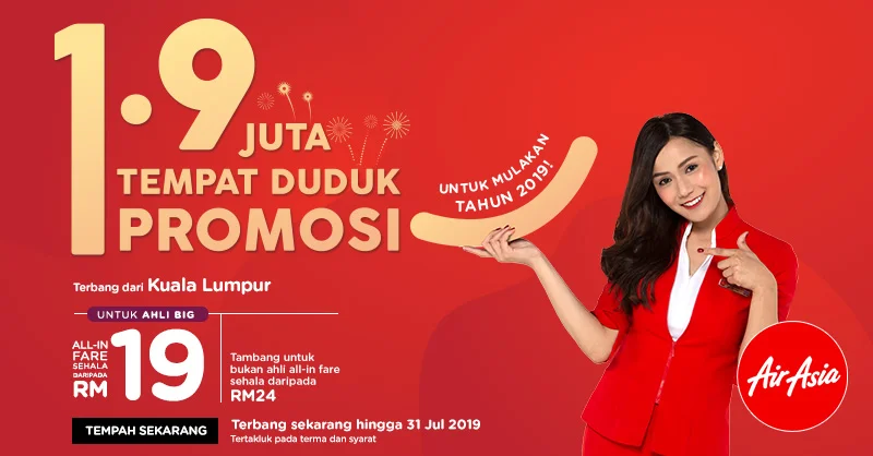 AirAsia sambut 2019 dengan 1.9 juta tempat duduk promosi