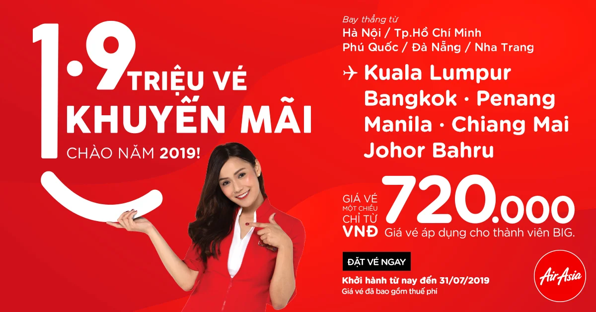 AirAsia đón năm mới 2019 với 1,9 triệu vé khuyến mãi