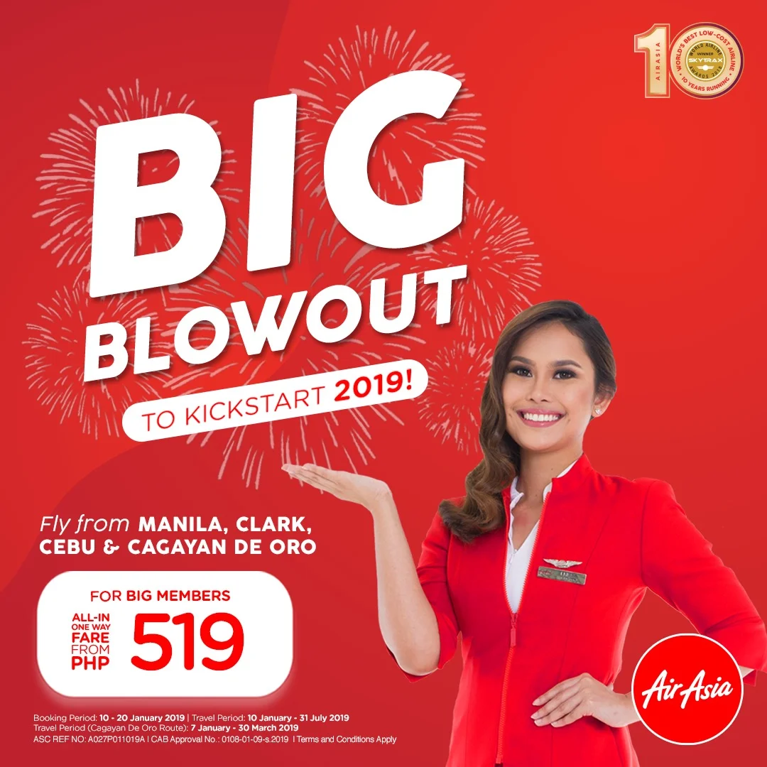 AirAsia welcomes 2019 with 1.9 million promo seats! - Fly from as low as P519, grab your promo seats now at airasia.com