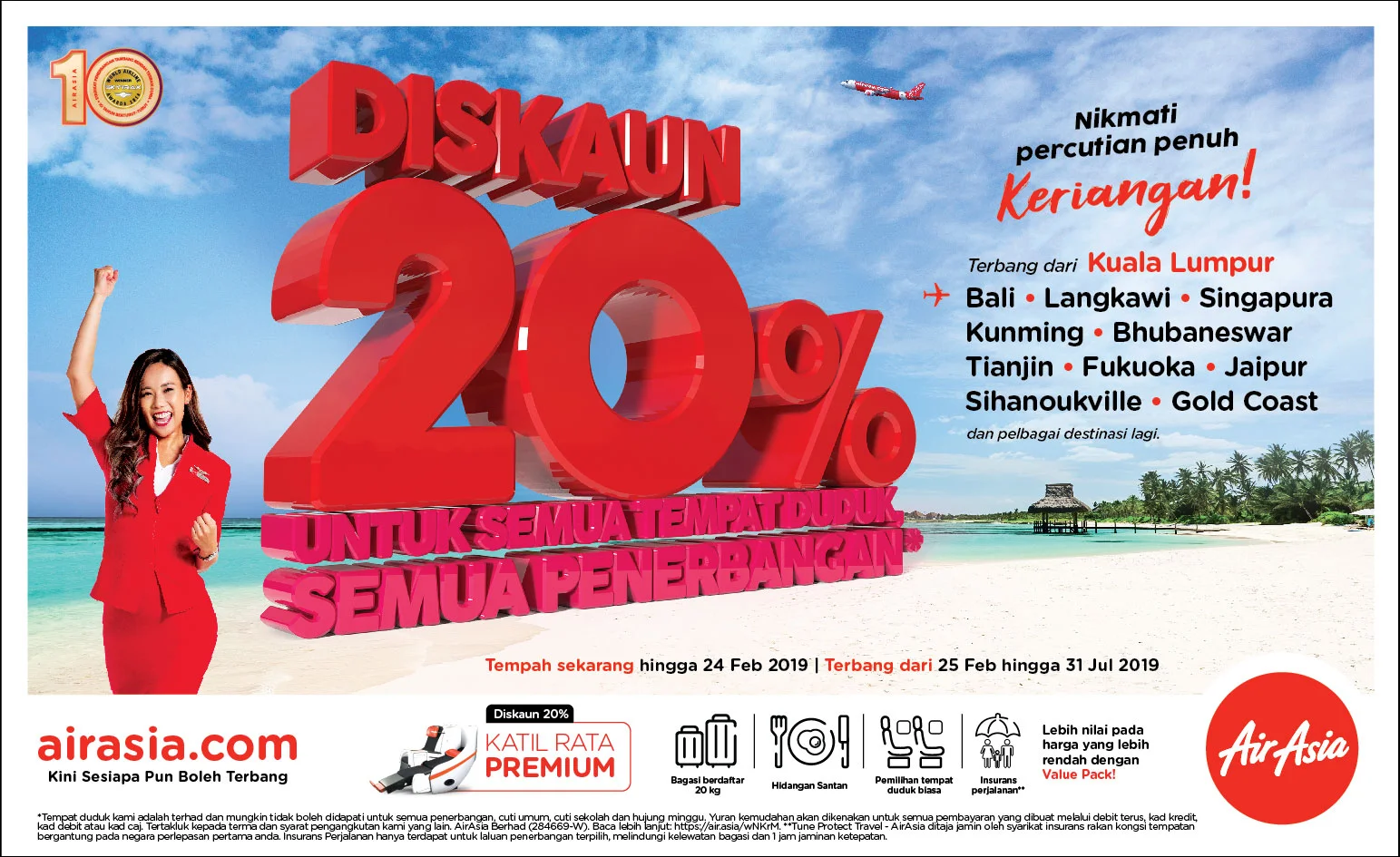 AirAsia tawar diskaun 20 peratus untuk semua penerbangan